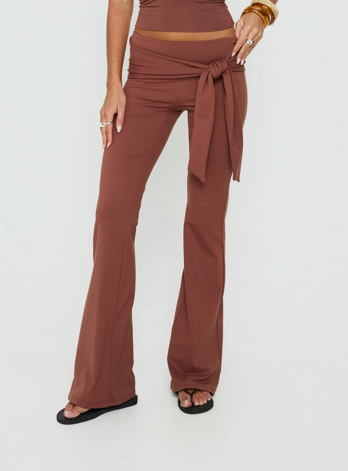 Daily Define Tie Waist Pants Brown - Image 2