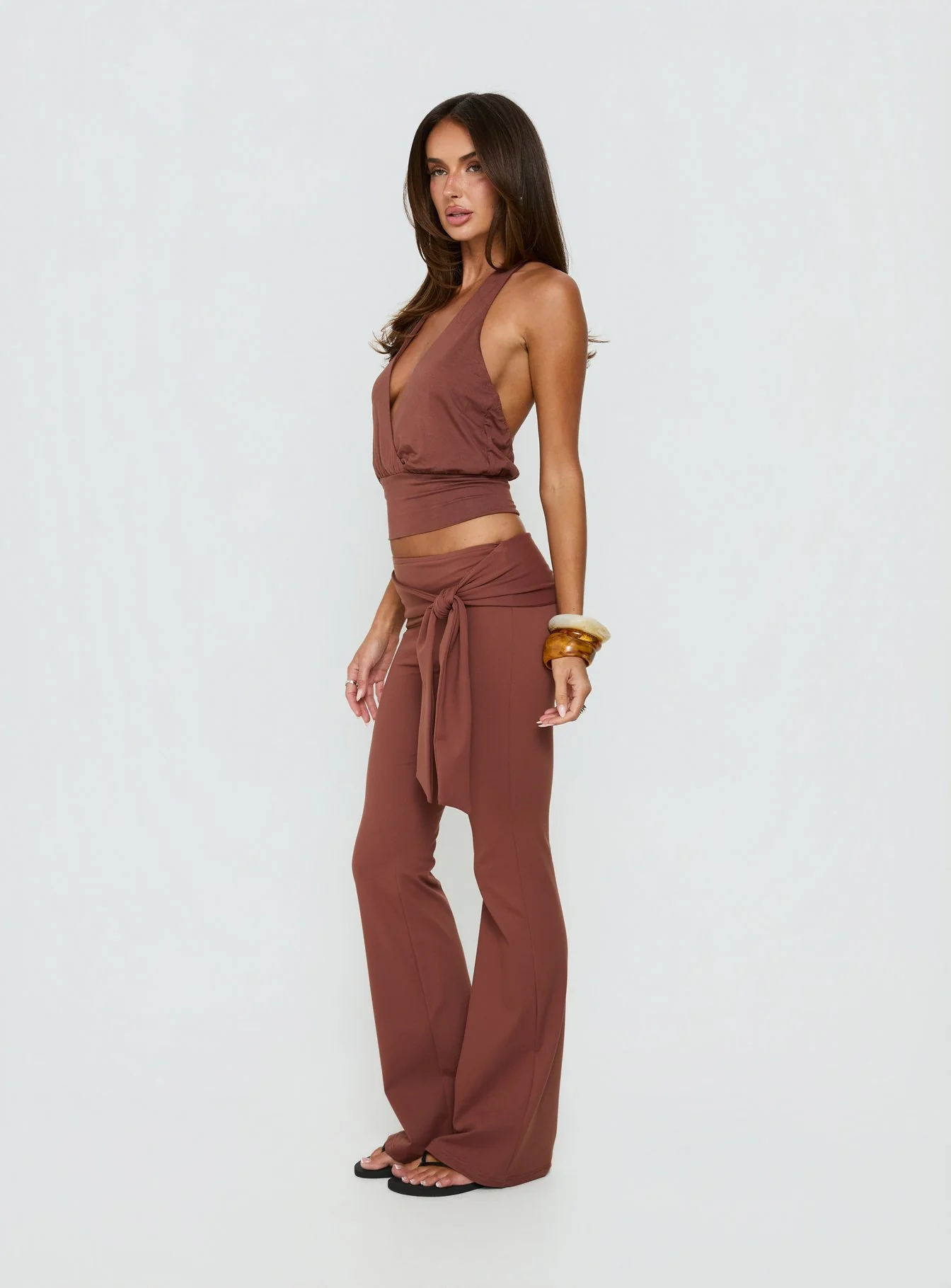 Daily Define Tie Waist Pants Brown - Image 4