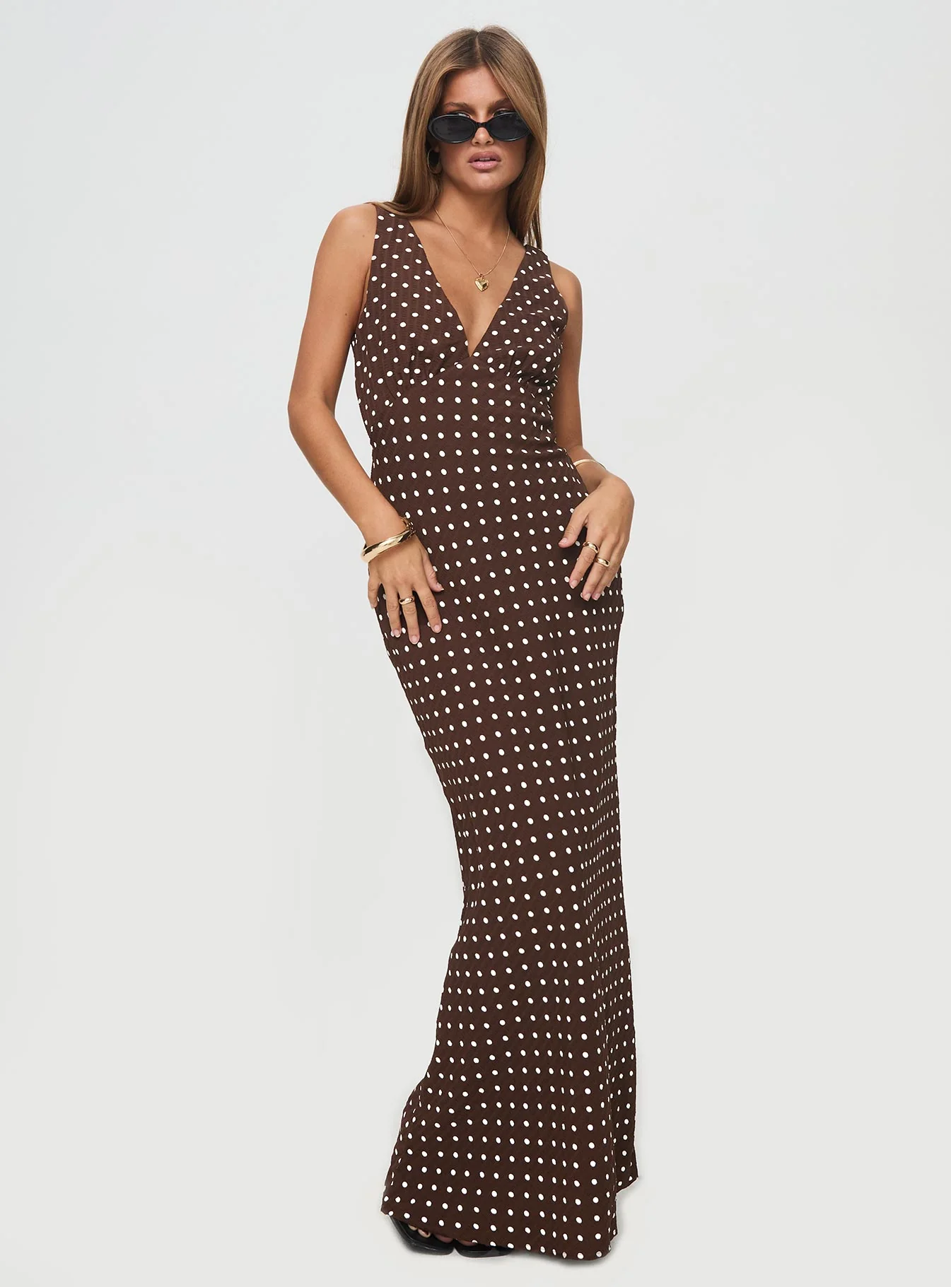 Nellie Maxi Dress Brown Polka Dot - Image 3