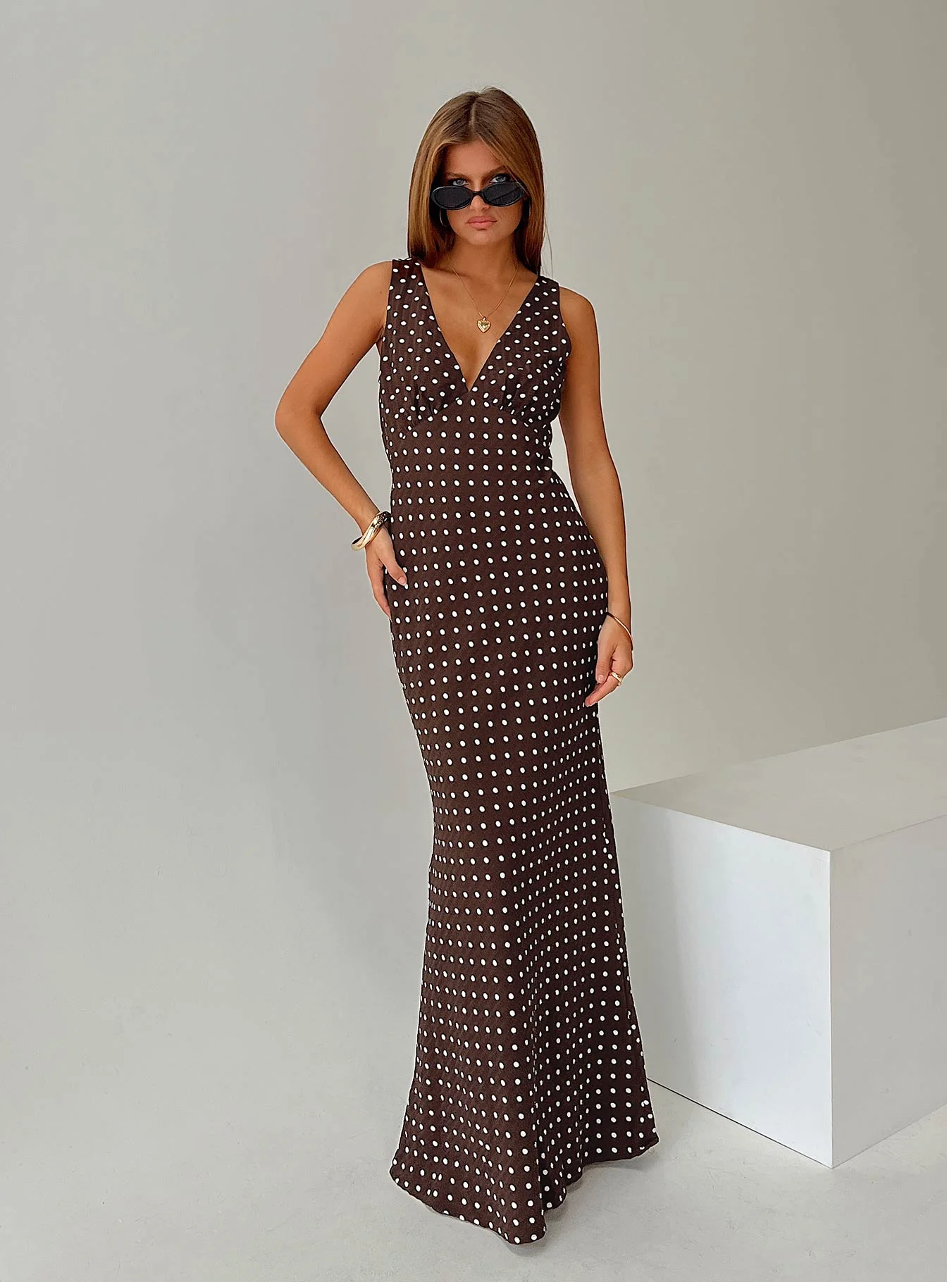 Nellie Maxi Dress Brown Polka Dot - Image 8