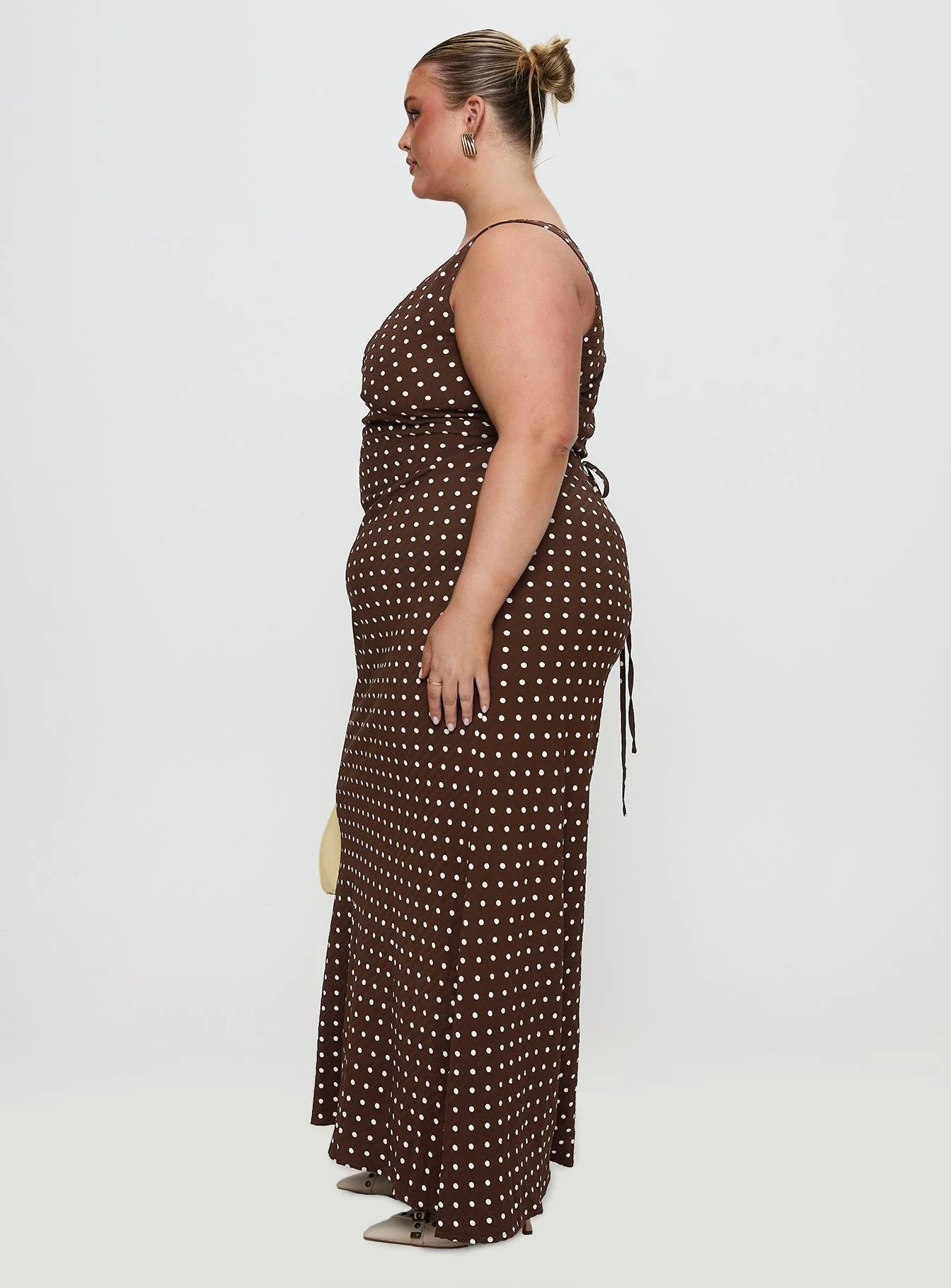 Nellie Maxi Dress Brown Polka Dot Curve - Image 4