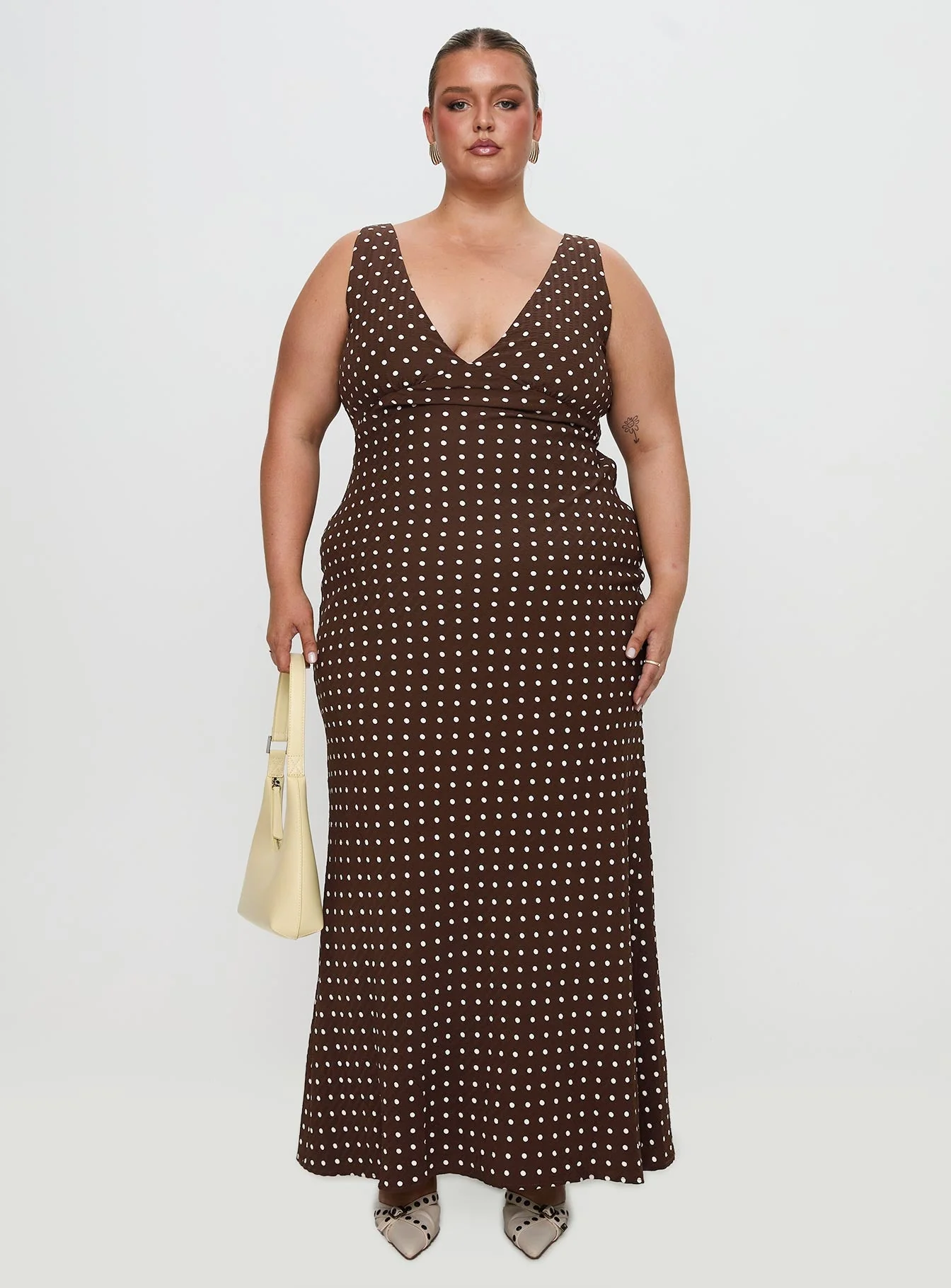 Nellie Maxi Dress Brown Polka Dot Curve - Image 7