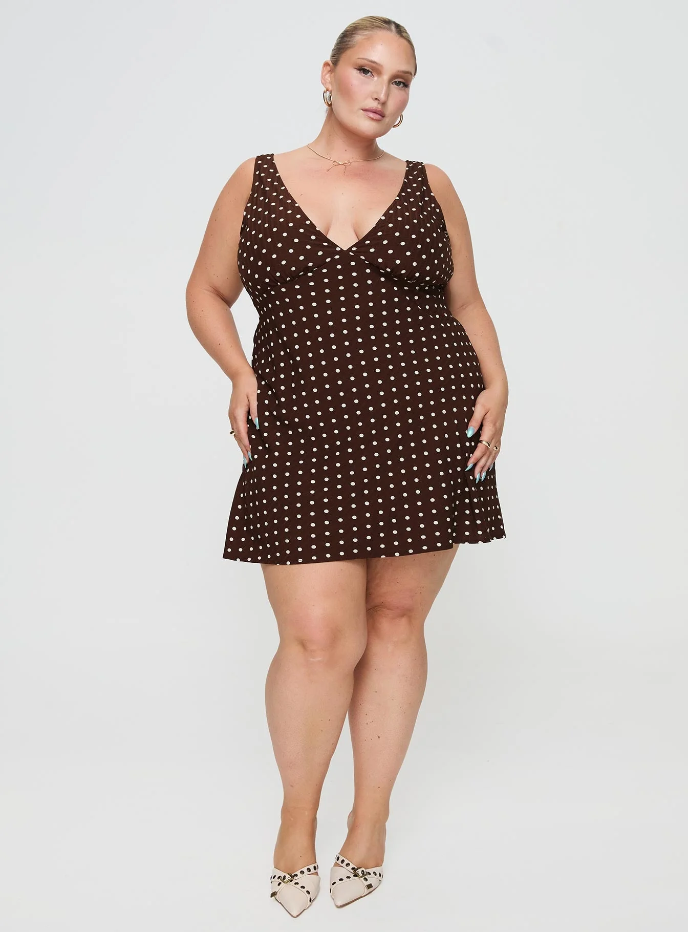 Nellie Mini Dress Brown Polka Dot Curve - Image 3