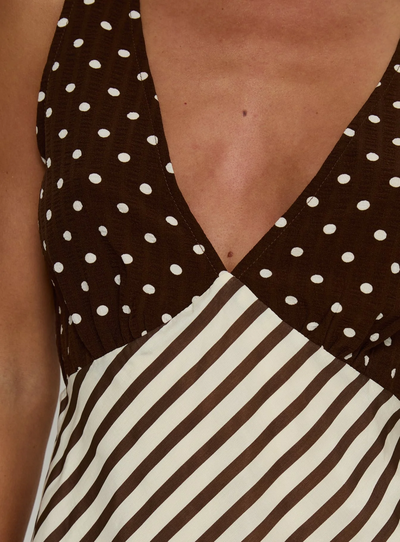 Nellie Mini Dress Brown Polka / Stripe - Image 6