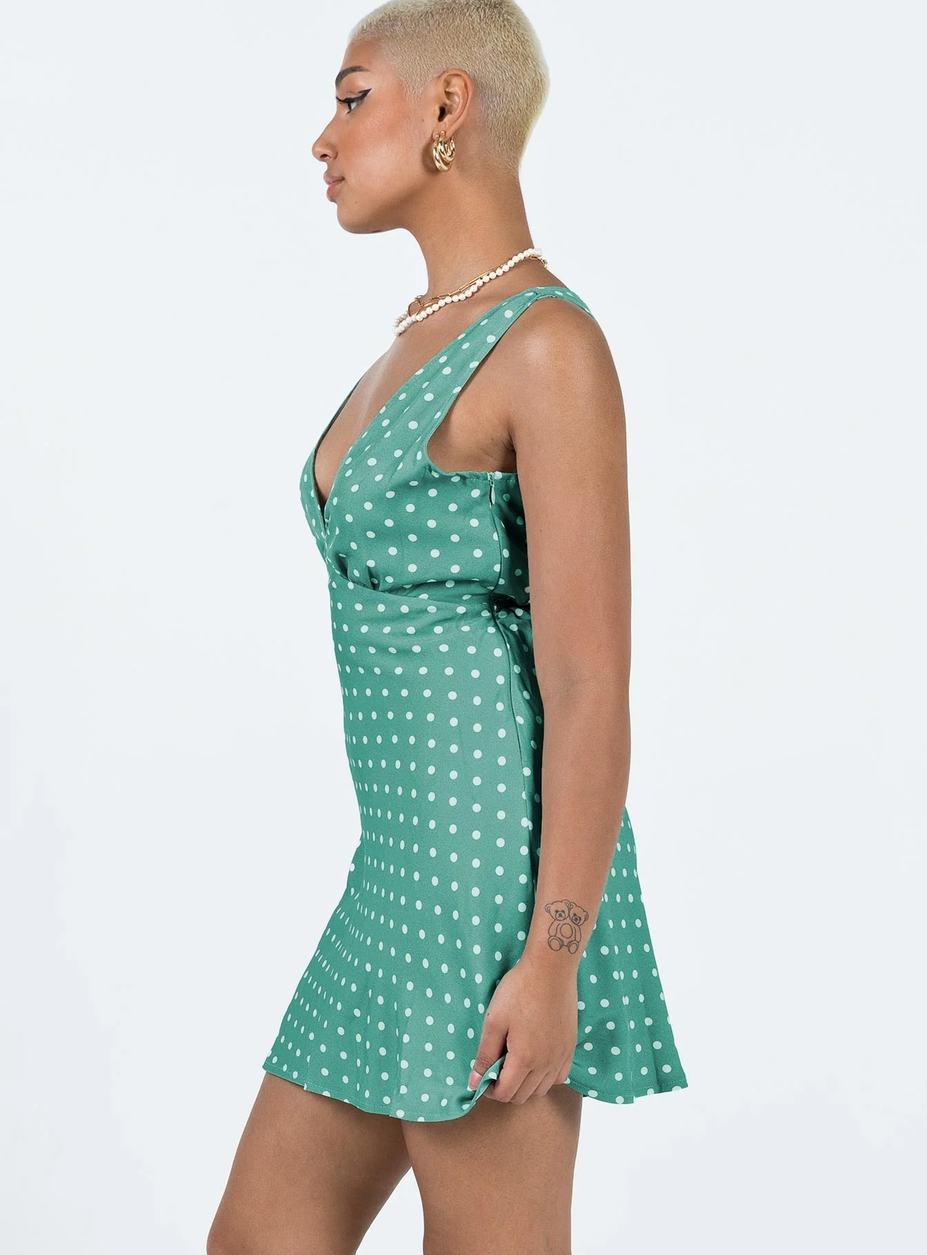 Nellie Mini Dress Green Polka Dot - Image 4