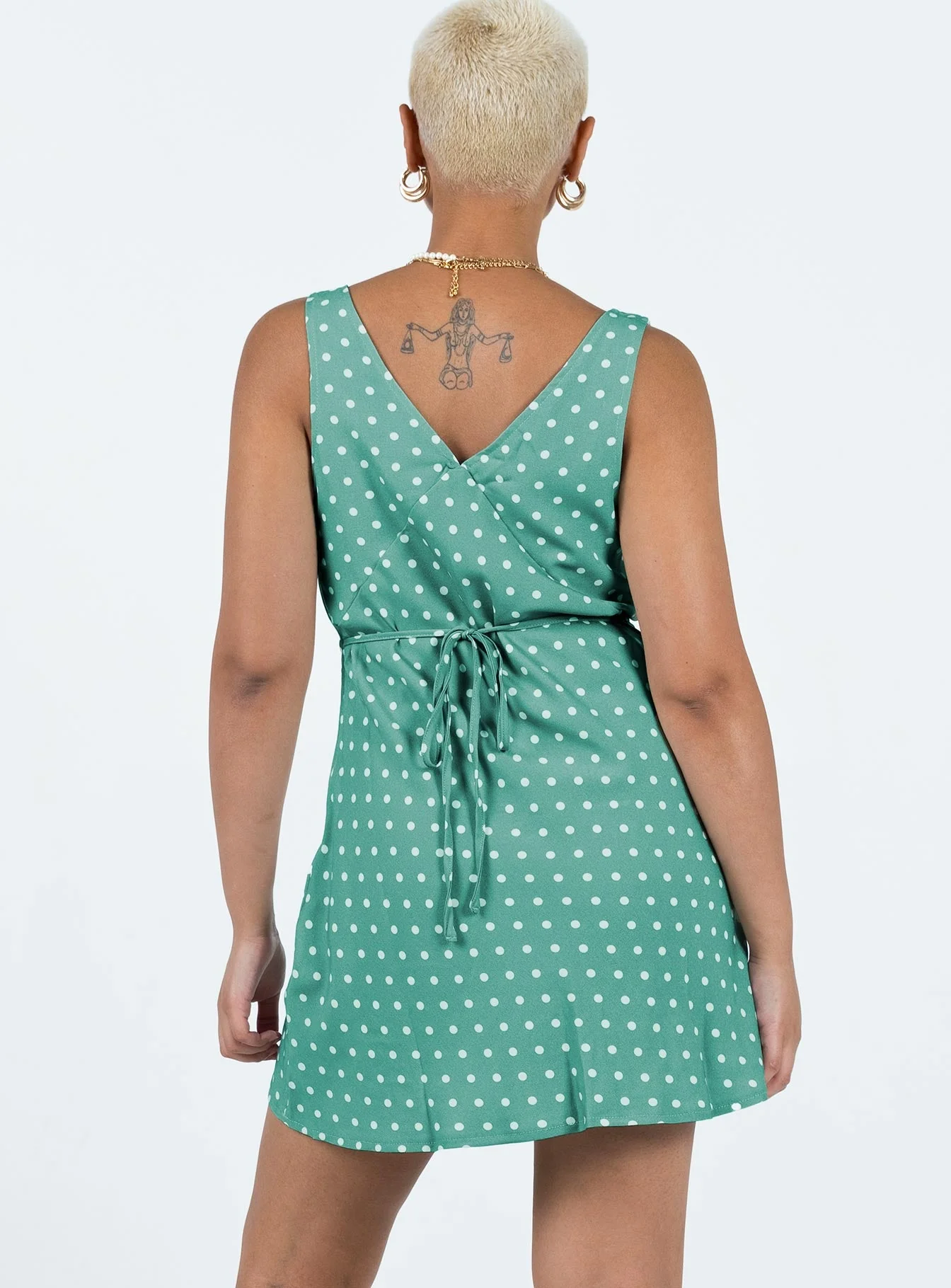 Nellie Mini Dress Green Polka Dot - Image 5