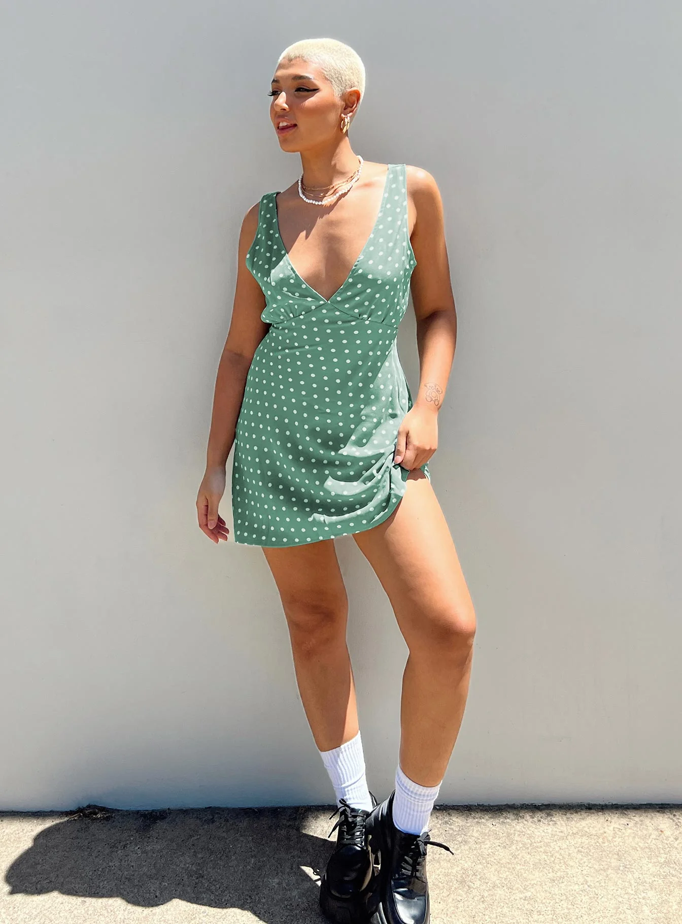Nellie Mini Dress Green Polka Dot - Image 6
