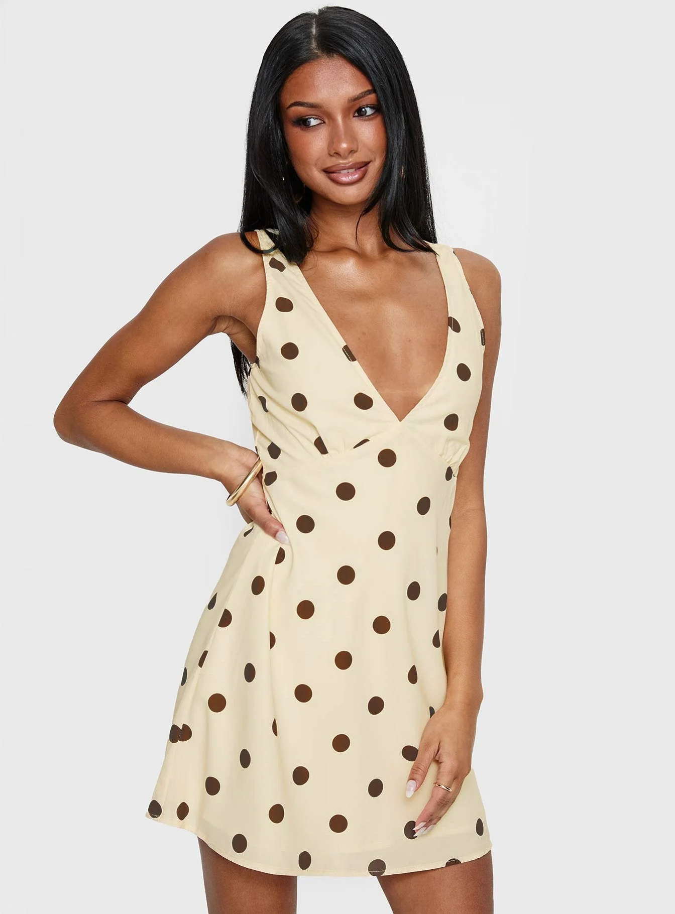 Nellie Mini Dress Lemon / Brown Polka Dot - Image 10
