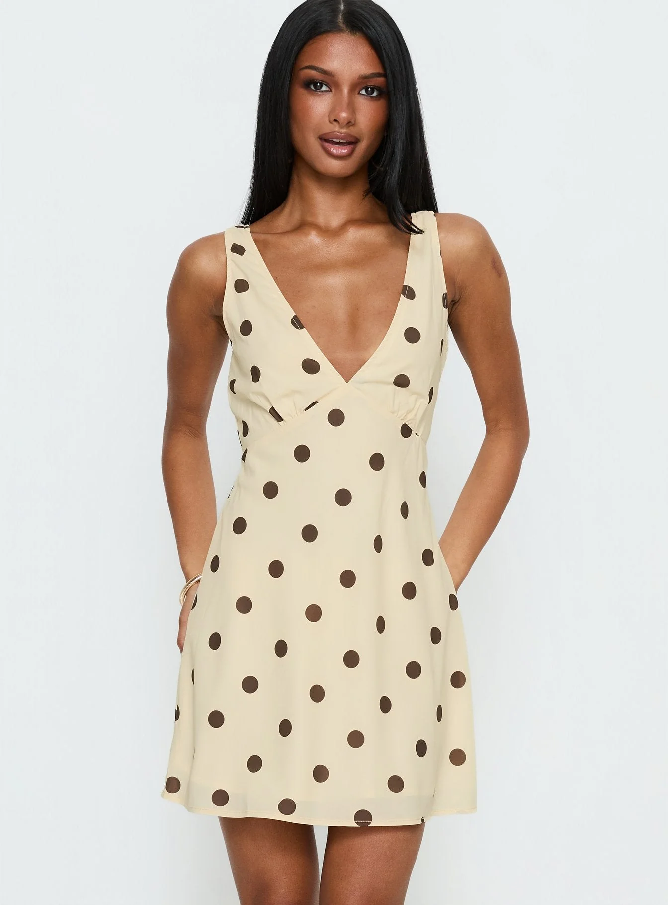 Nellie Mini Dress Lemon / Brown Polka Dot - Image 2