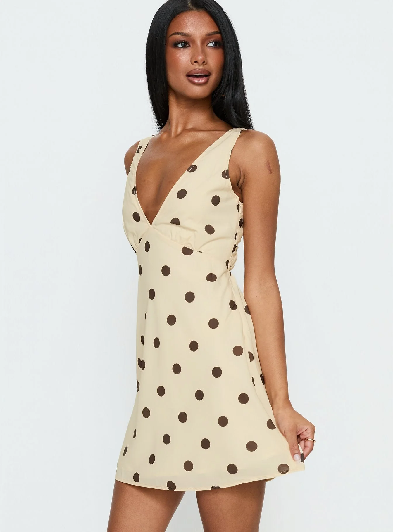 Nellie Mini Dress Lemon / Brown Polka Dot - Image 4