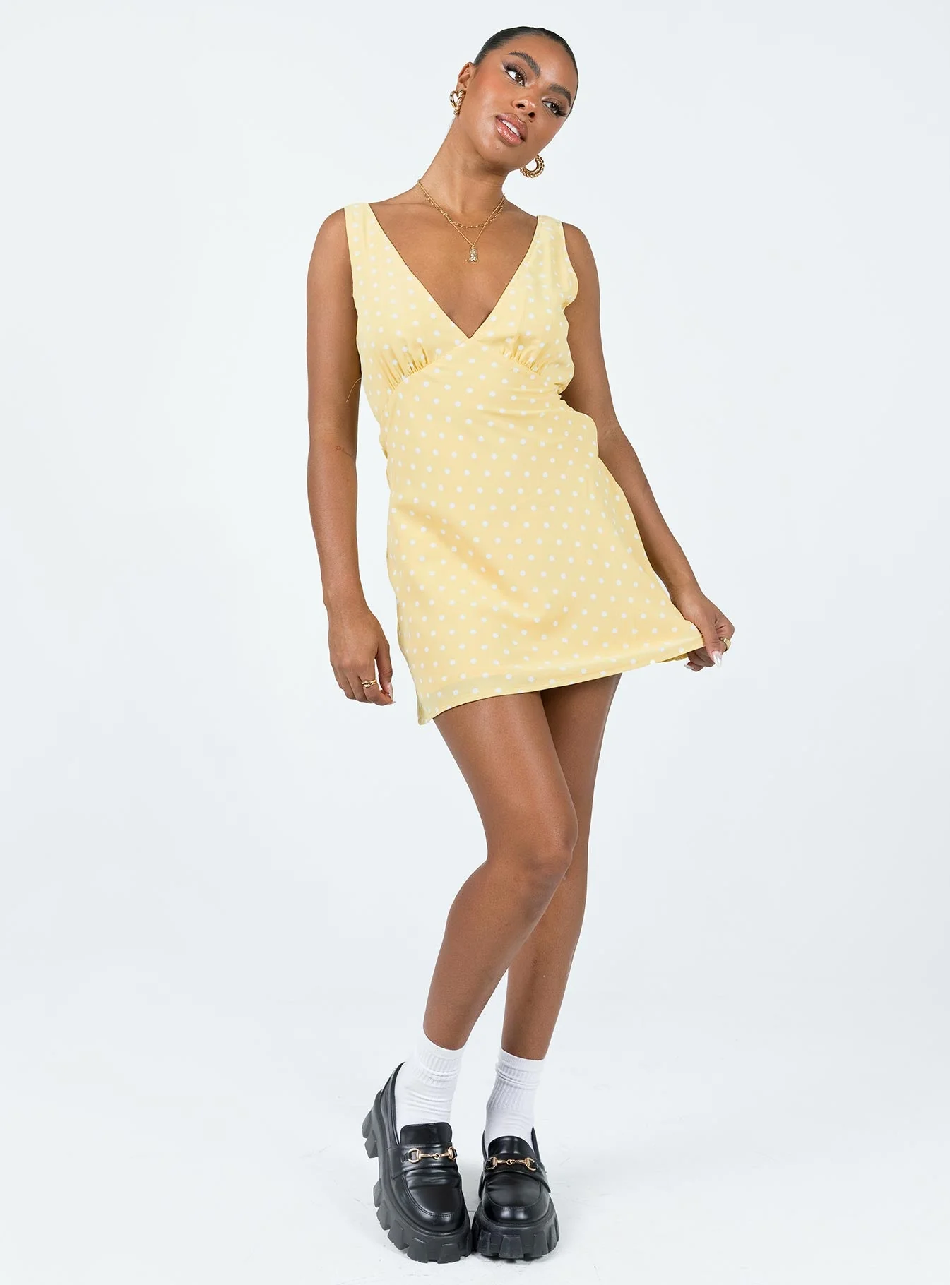 Nellie Mini Dress Yellow Polka Dot - Image 3
