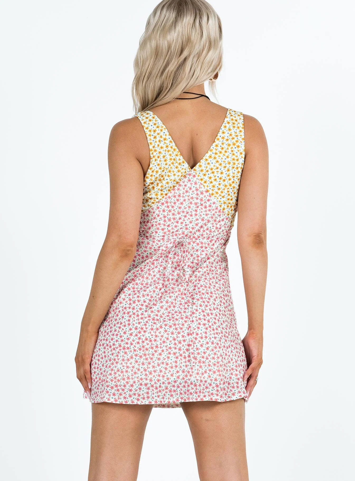Nellie Two Tone Mini Dress Yellow / Pink Floral - Image 5