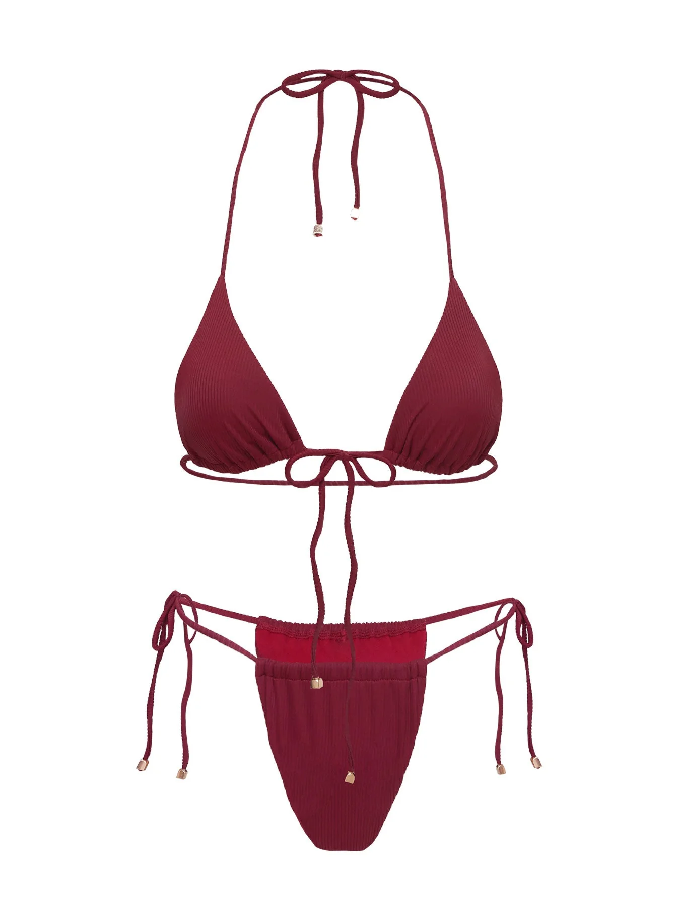 Neroni Tie Side Ruched Bikini Bottoms Burgundy - Image 5