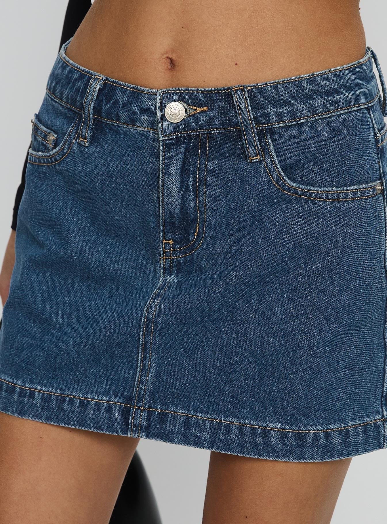 Nickei Denim Mini Skirt Mid Wash Petite - Image 6