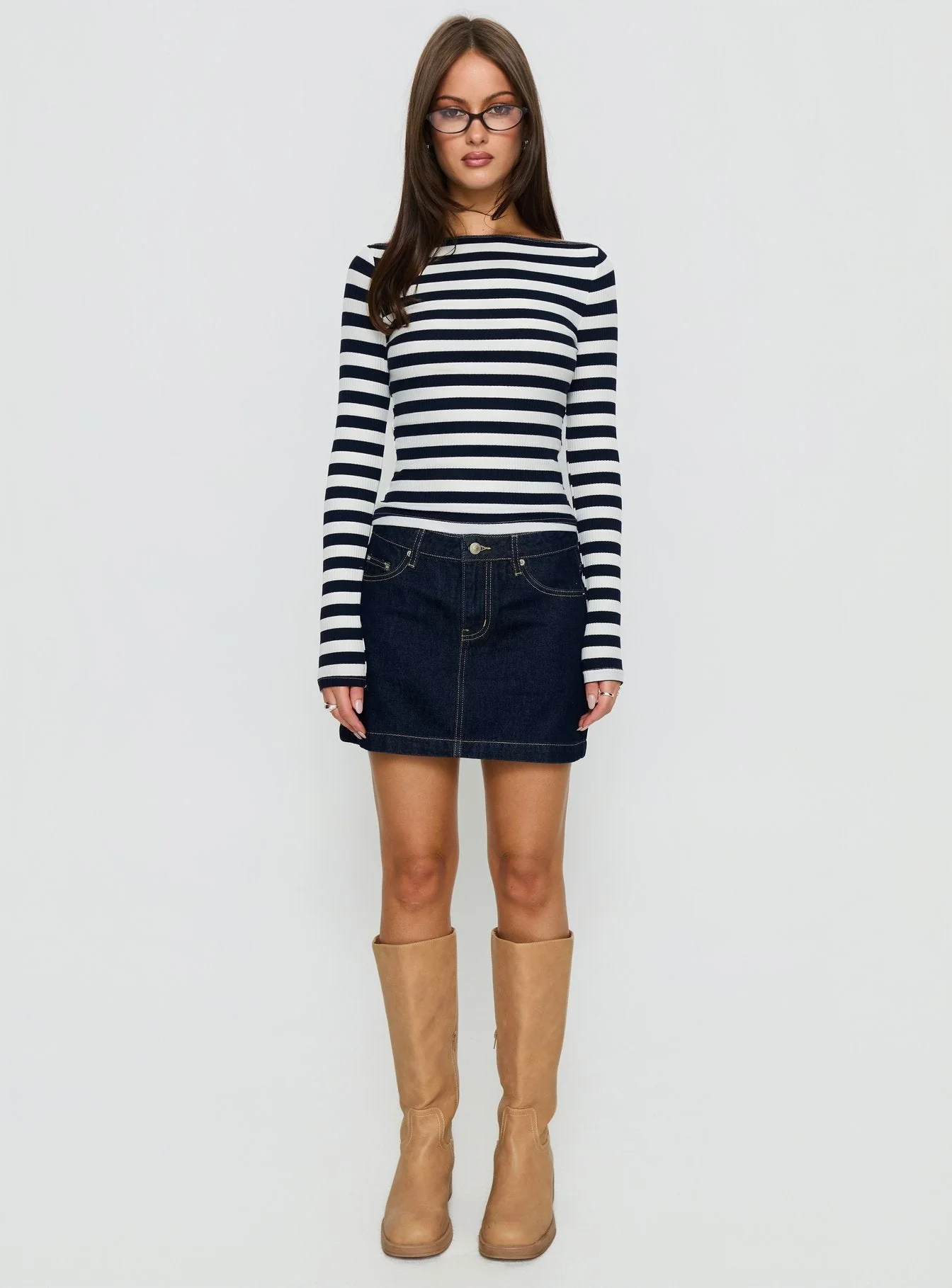 Nickei Denim Mini Skirt Raw Dark Wash - Image 7