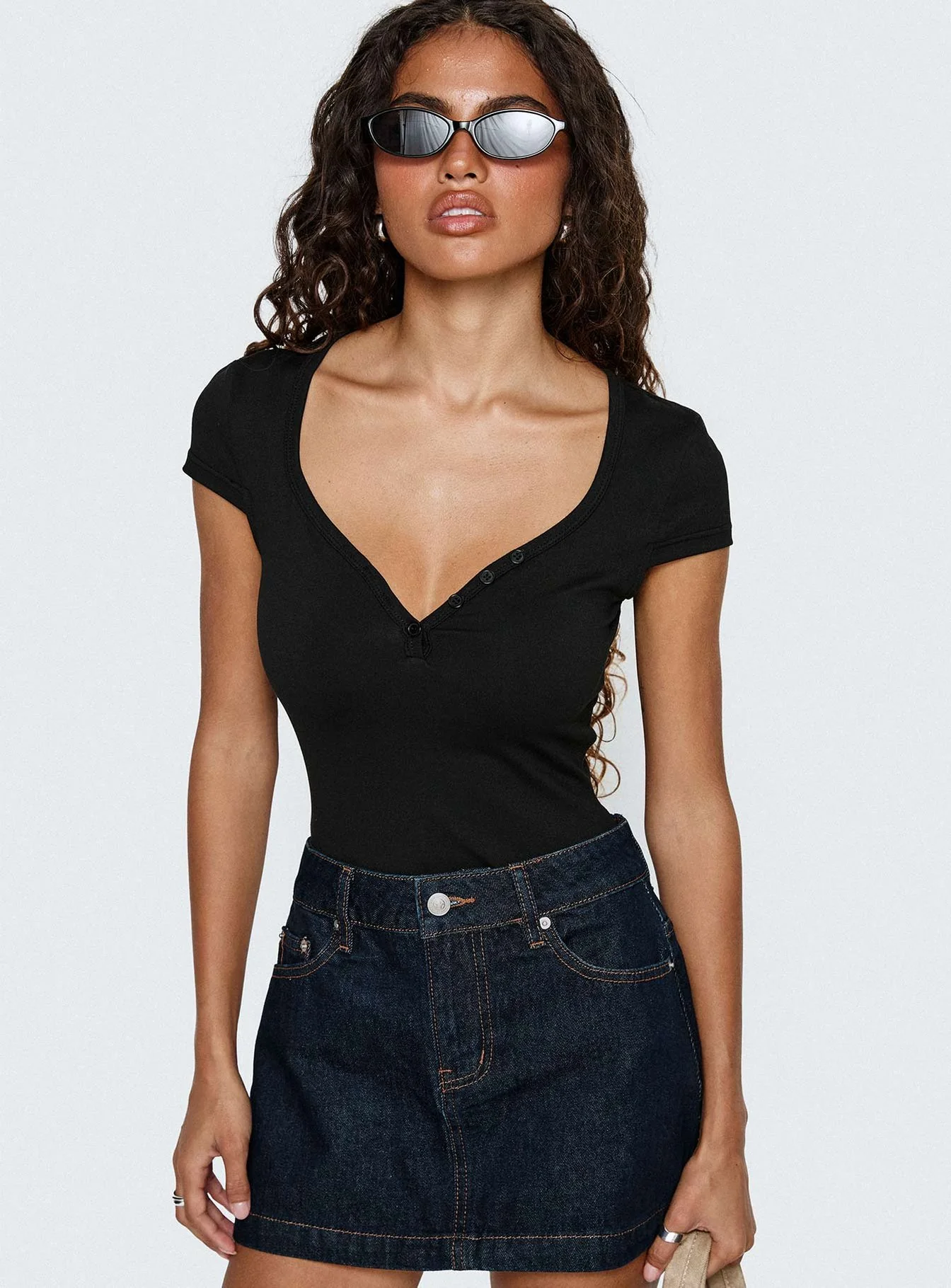 Nicolina Low Rise Denim Mini Skirt Raw Denim - Image 8