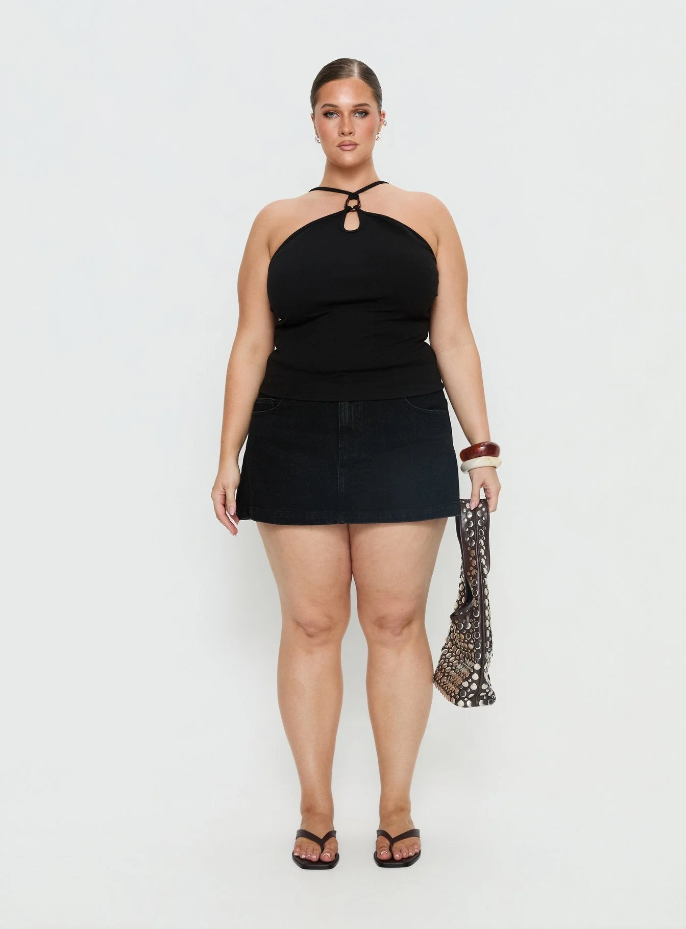 Nicolina Low Rise Denim Mini Skirt Washed Black Curve - Image 7