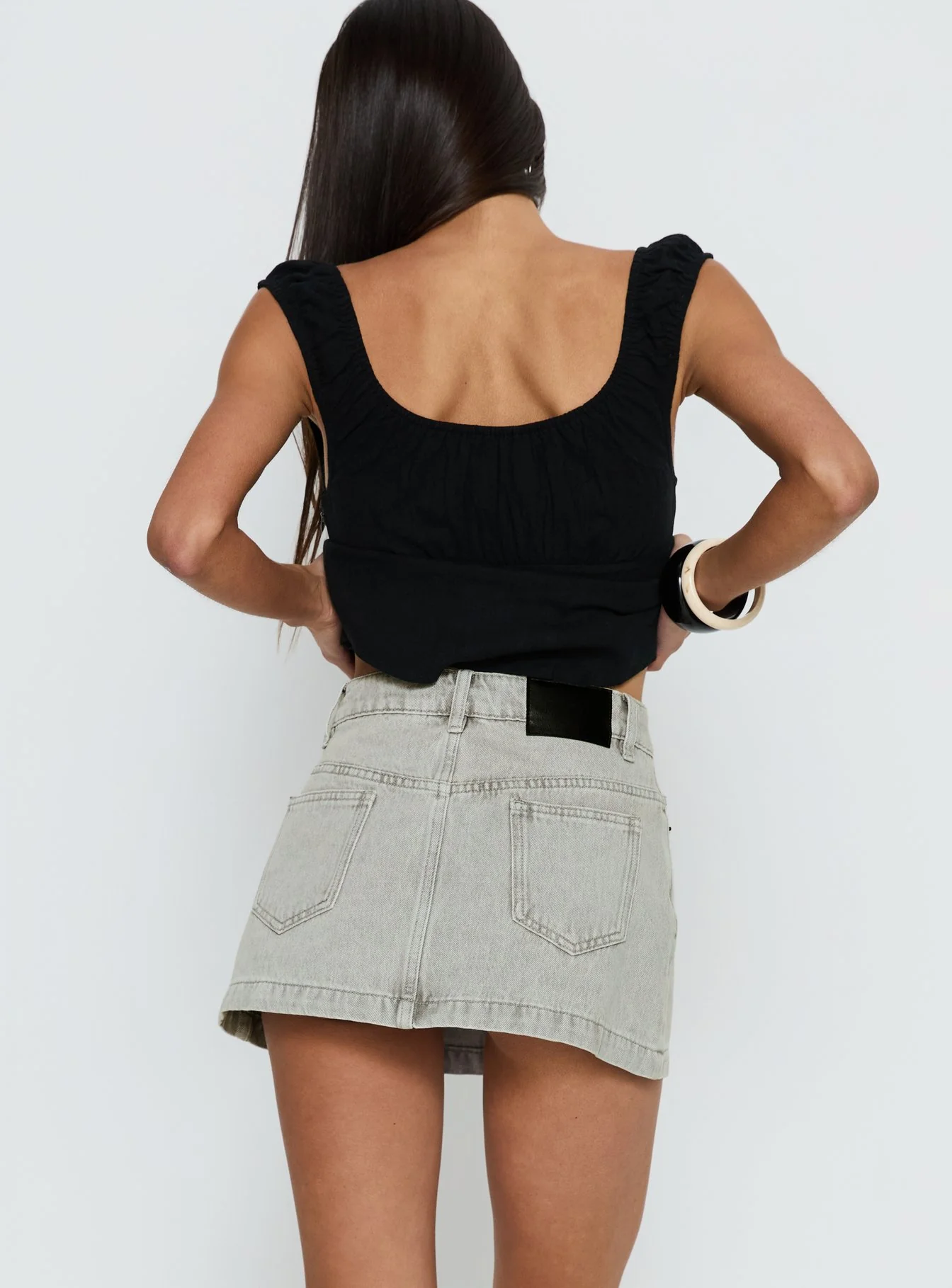 Nicolina Low Rise Denim Mini Skirt Washed Grey - Image 4