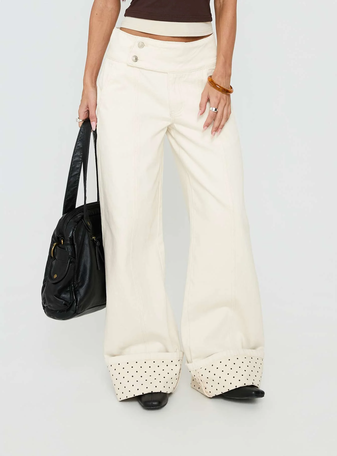 Nikoletta Foldover Jeans Cream / Polka - Image 2