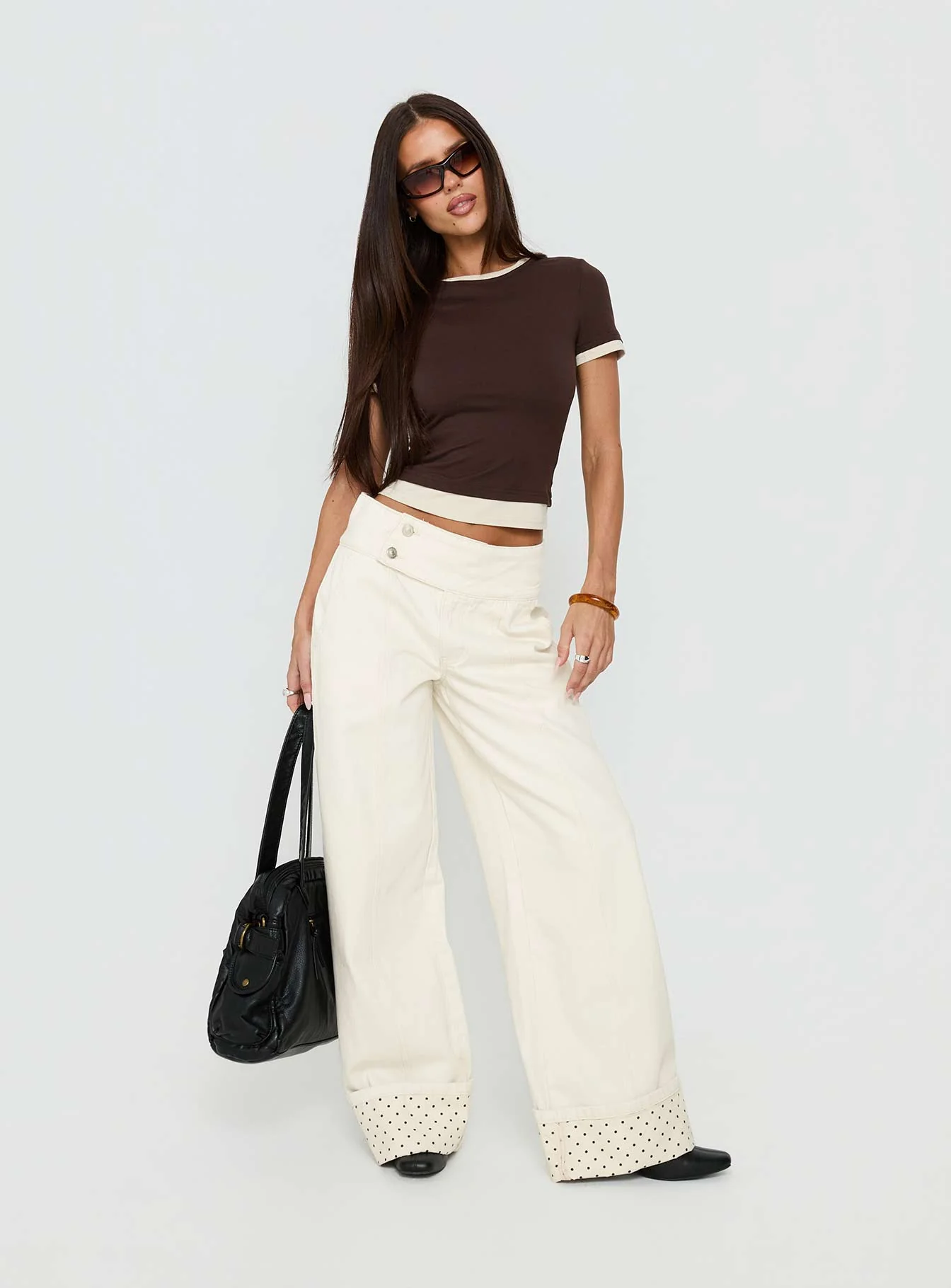Nikoletta Foldover Jeans Cream / Polka - Image 3