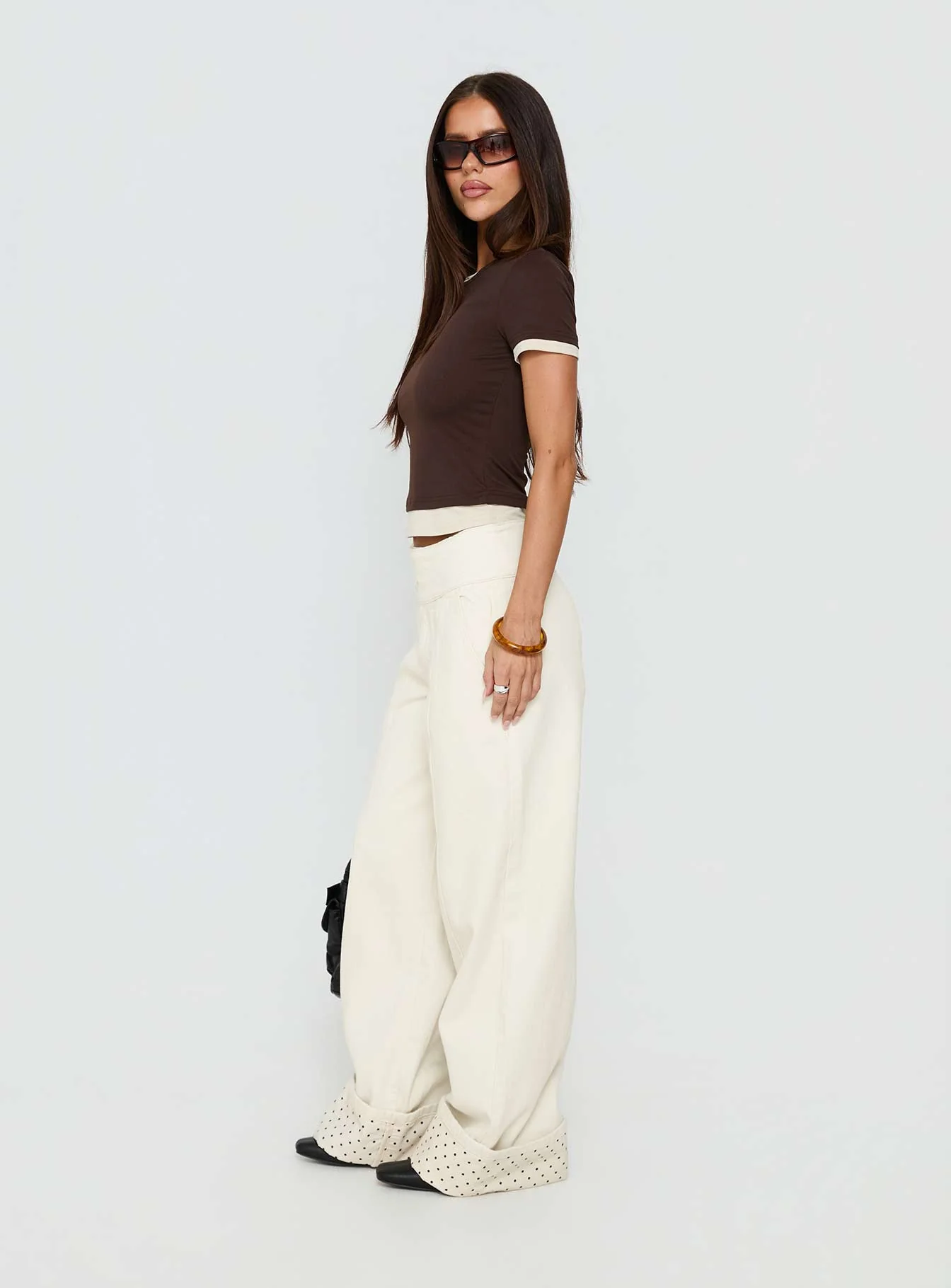 Nikoletta Foldover Jeans Cream / Polka - Image 4