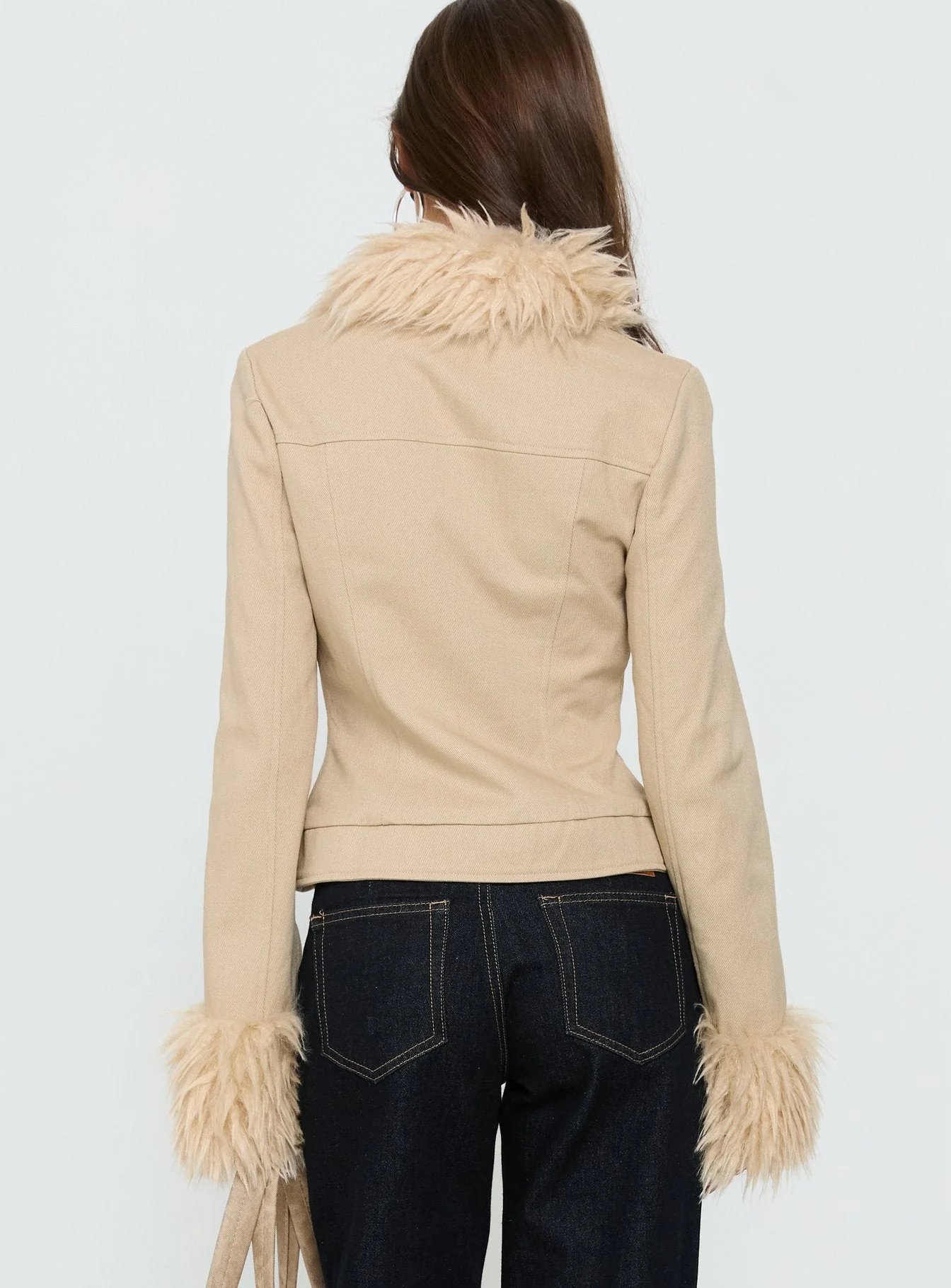 Nindie Faux Fur Contrast Jacket Tan - Image 5