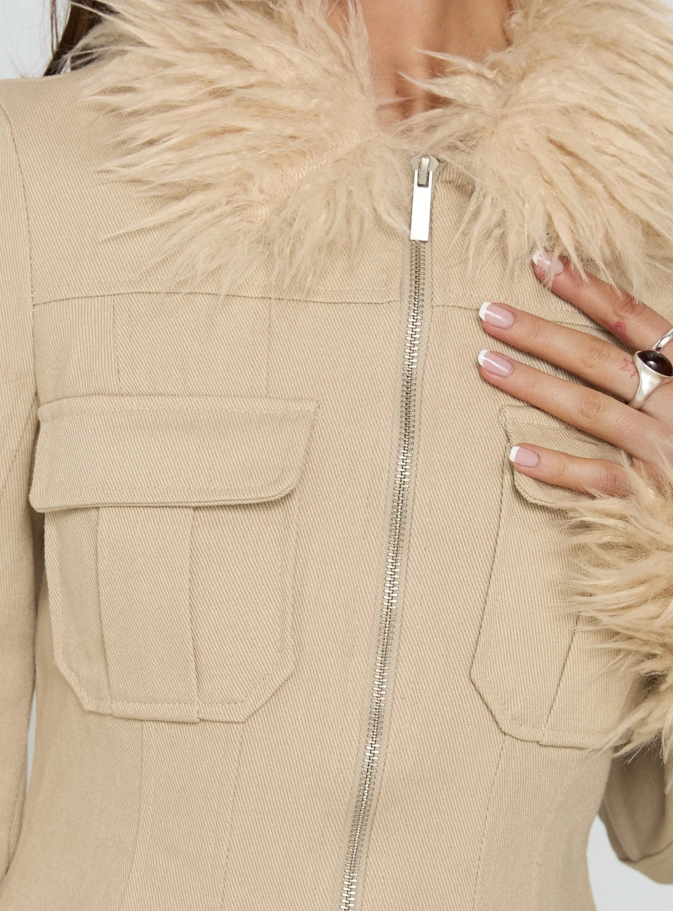 Nindie Faux Fur Contrast Jacket Tan - Image 6