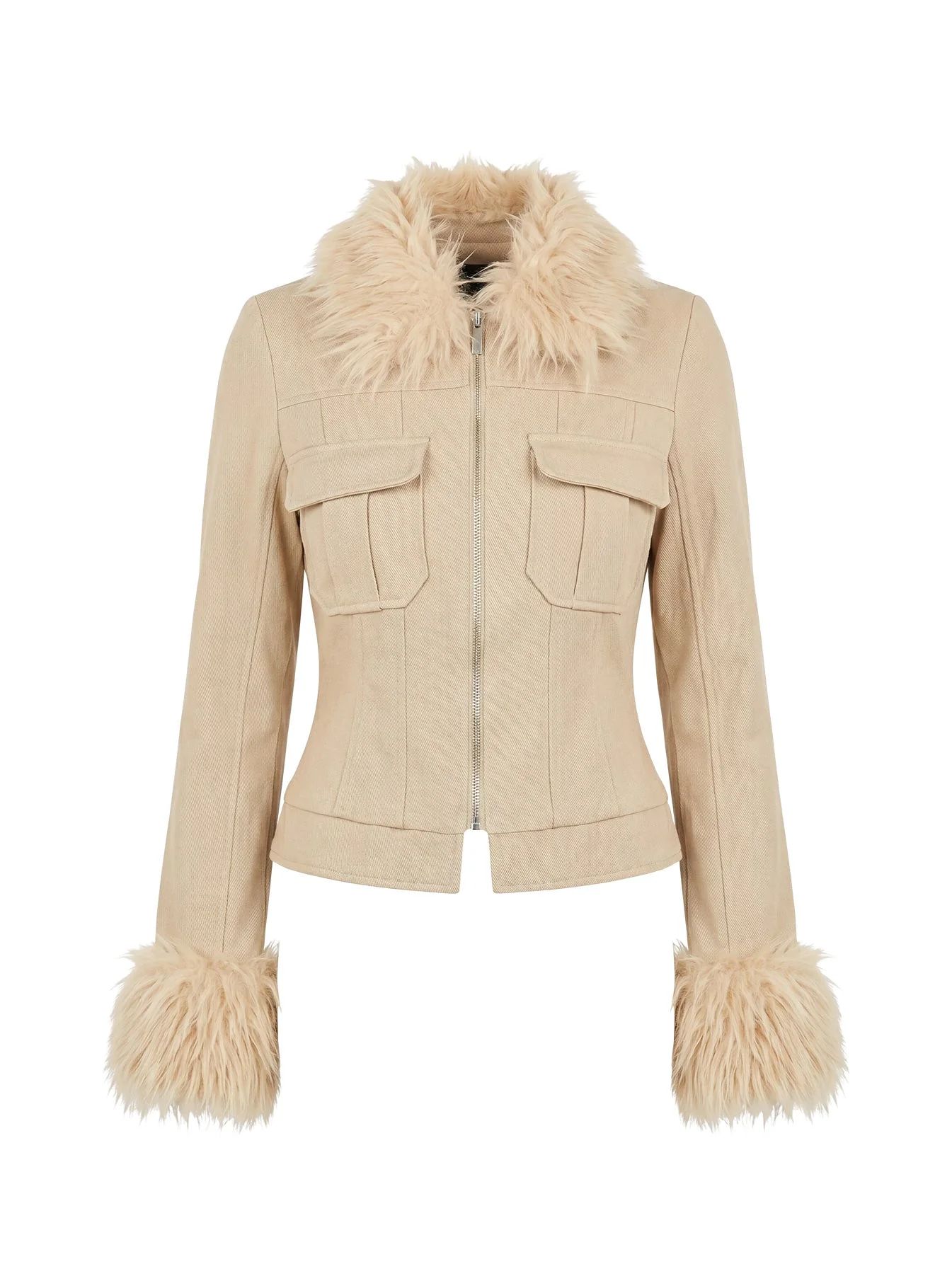 Nindie Faux Fur Contrast Jacket Tan - Image 9
