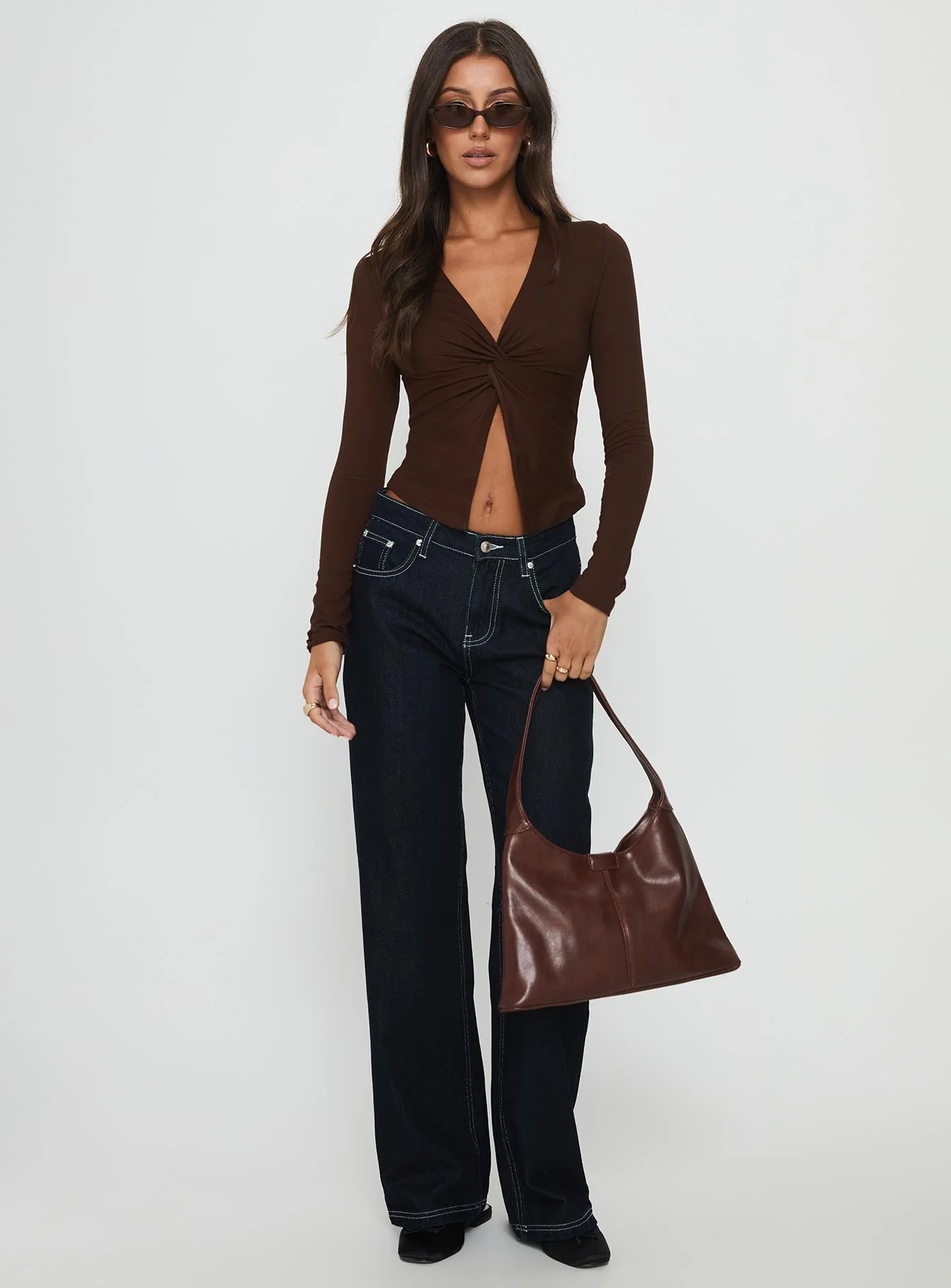 No Hard Feelings Twist Long Sleeve Top Brown - Image 2