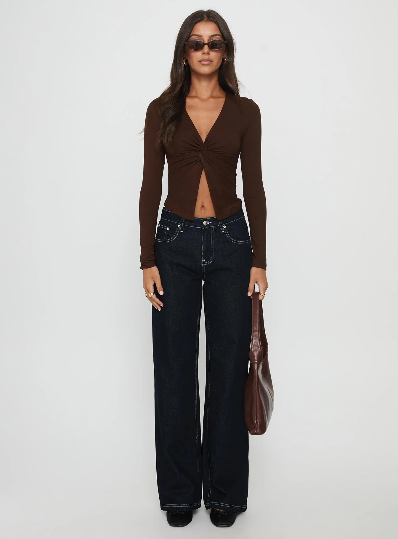 No Hard Feelings Twist Long Sleeve Top Brown - Image 6