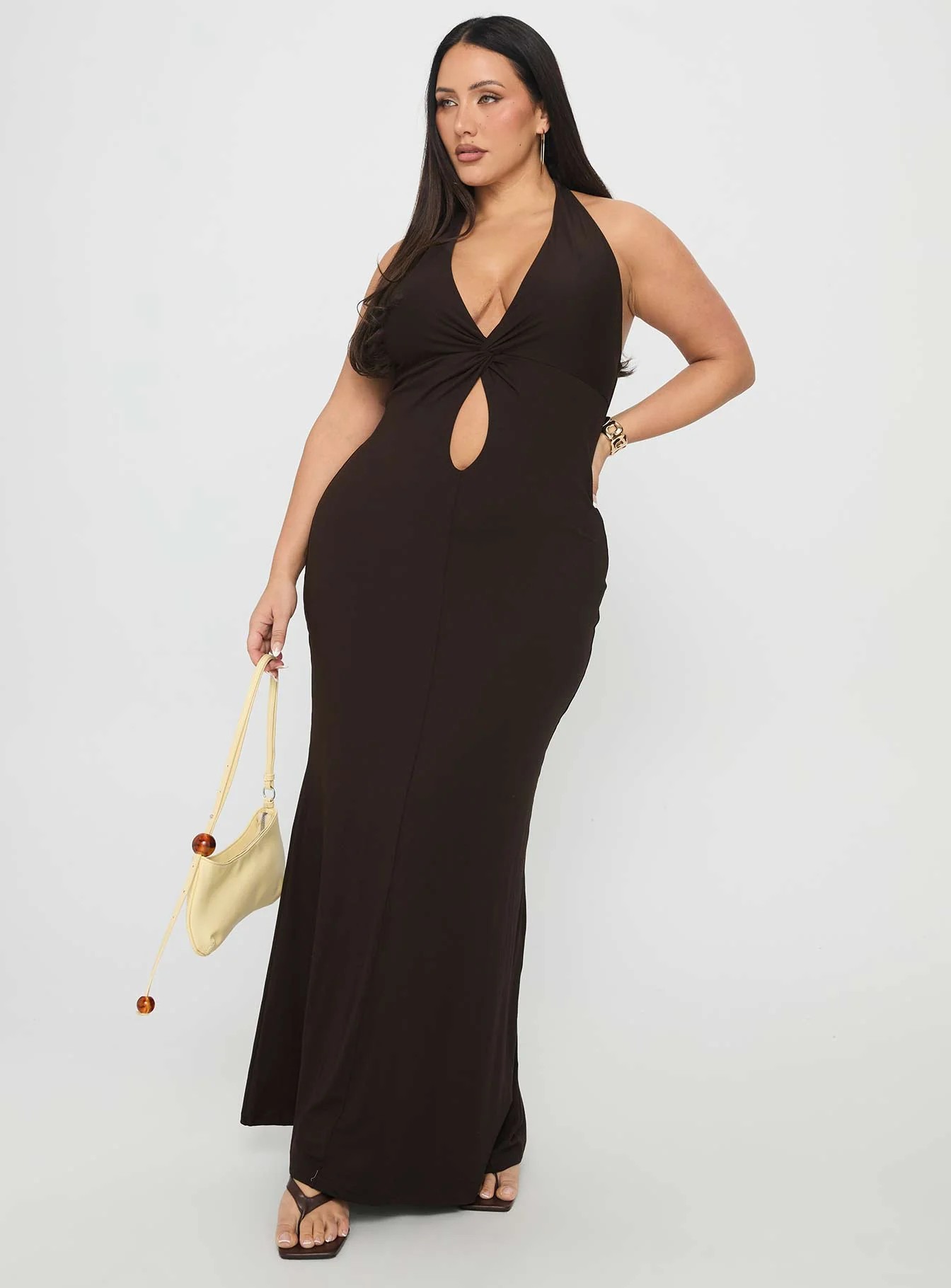 No Hard Feelings Twist Maxi Dress Brown Curve - Image 2