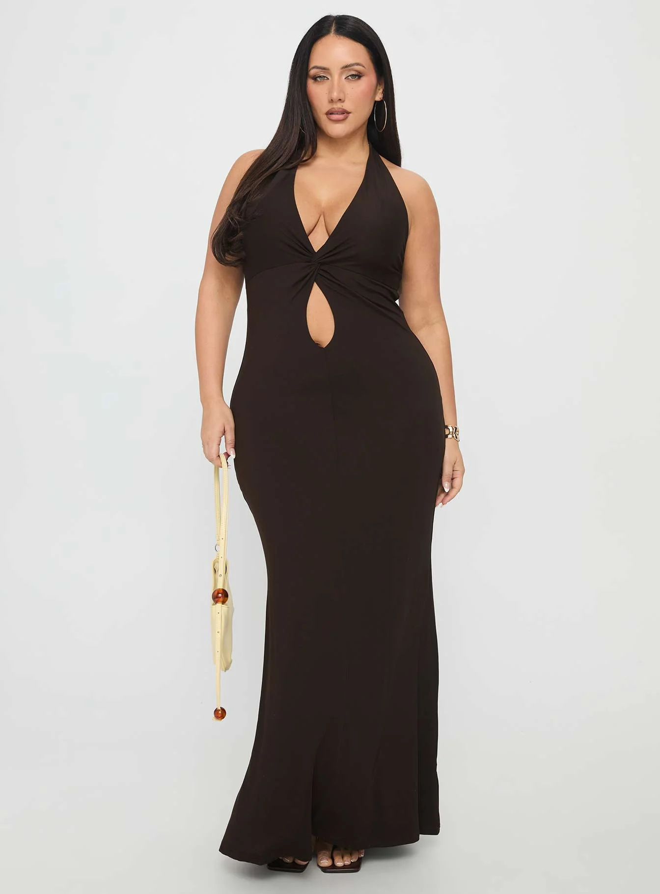 No Hard Feelings Twist Maxi Dress Brown Curve - Image 3