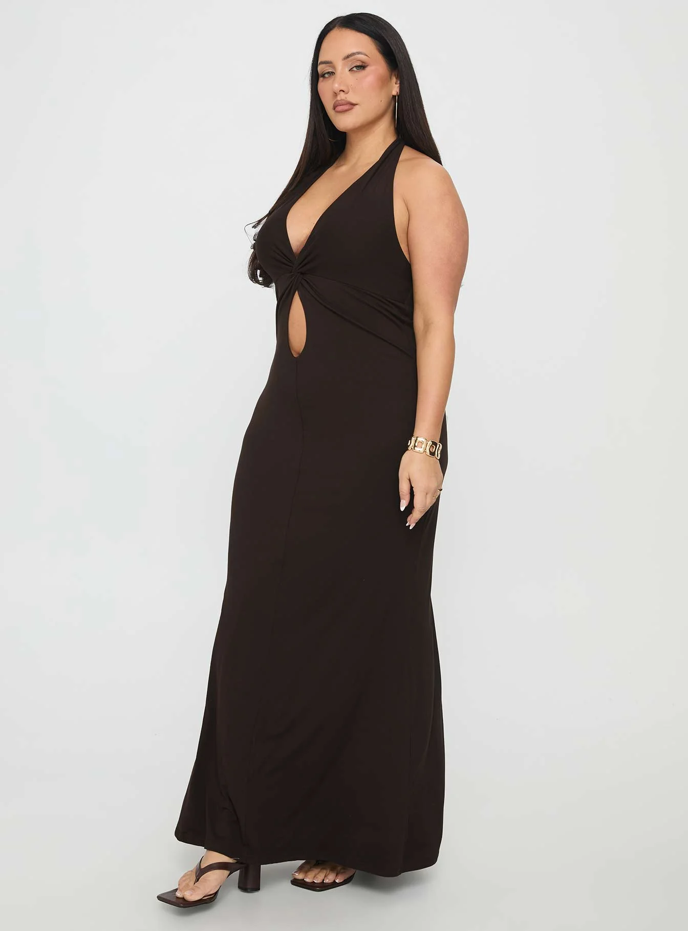 No Hard Feelings Twist Maxi Dress Brown Curve - Image 4