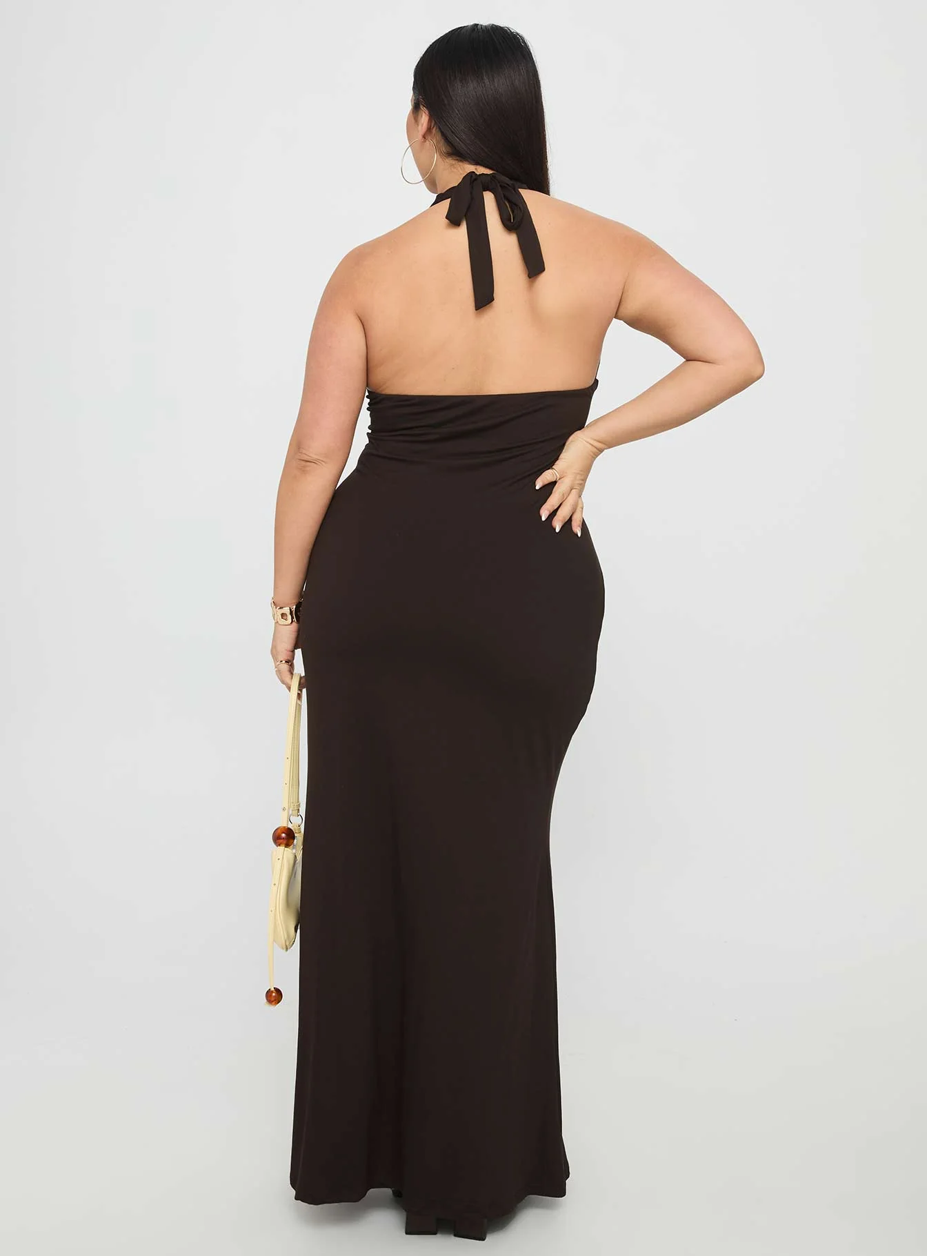 No Hard Feelings Twist Maxi Dress Brown Curve - Image 5