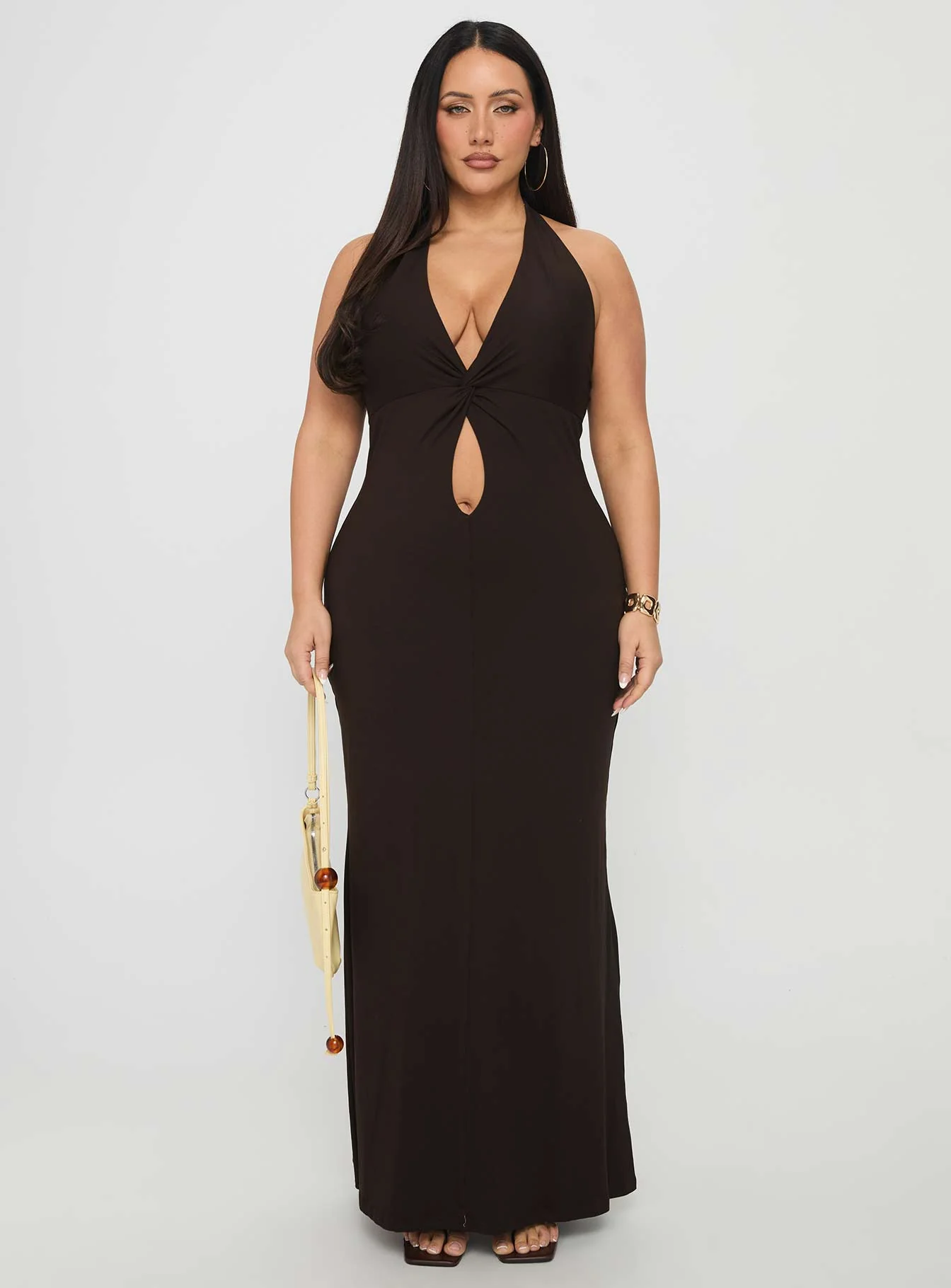 No Hard Feelings Twist Maxi Dress Brown Curve - Image 7