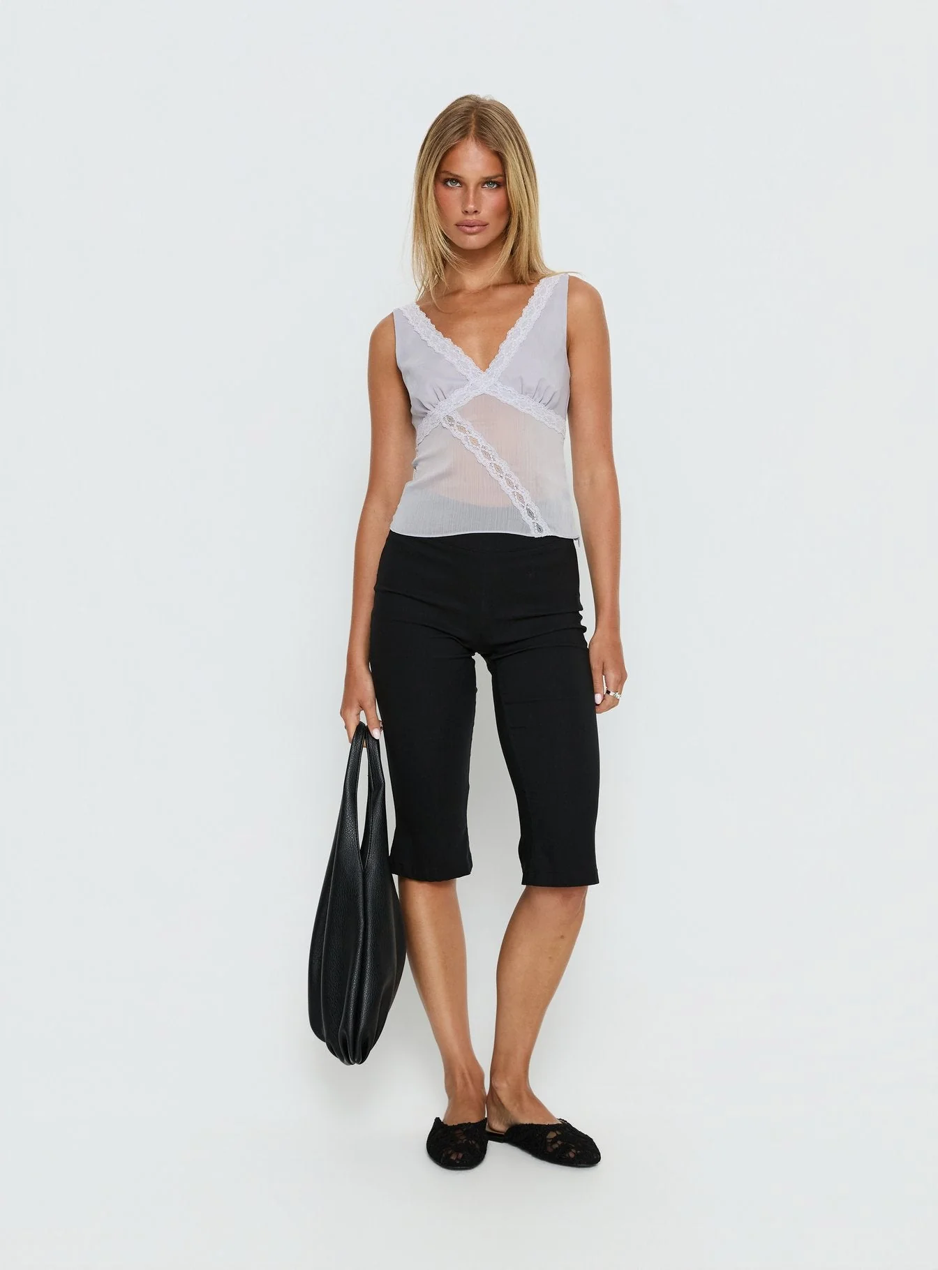 No Place Like Home Lace Trim V-Neck Top Lilac - Image 3