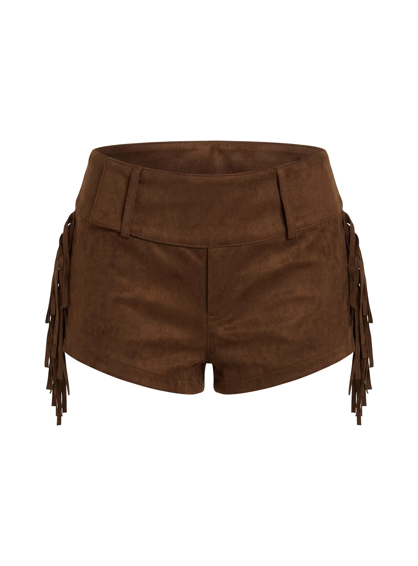 Dakohda Faux Suede Fringe Micro Short Chocolate Brown - Image 10