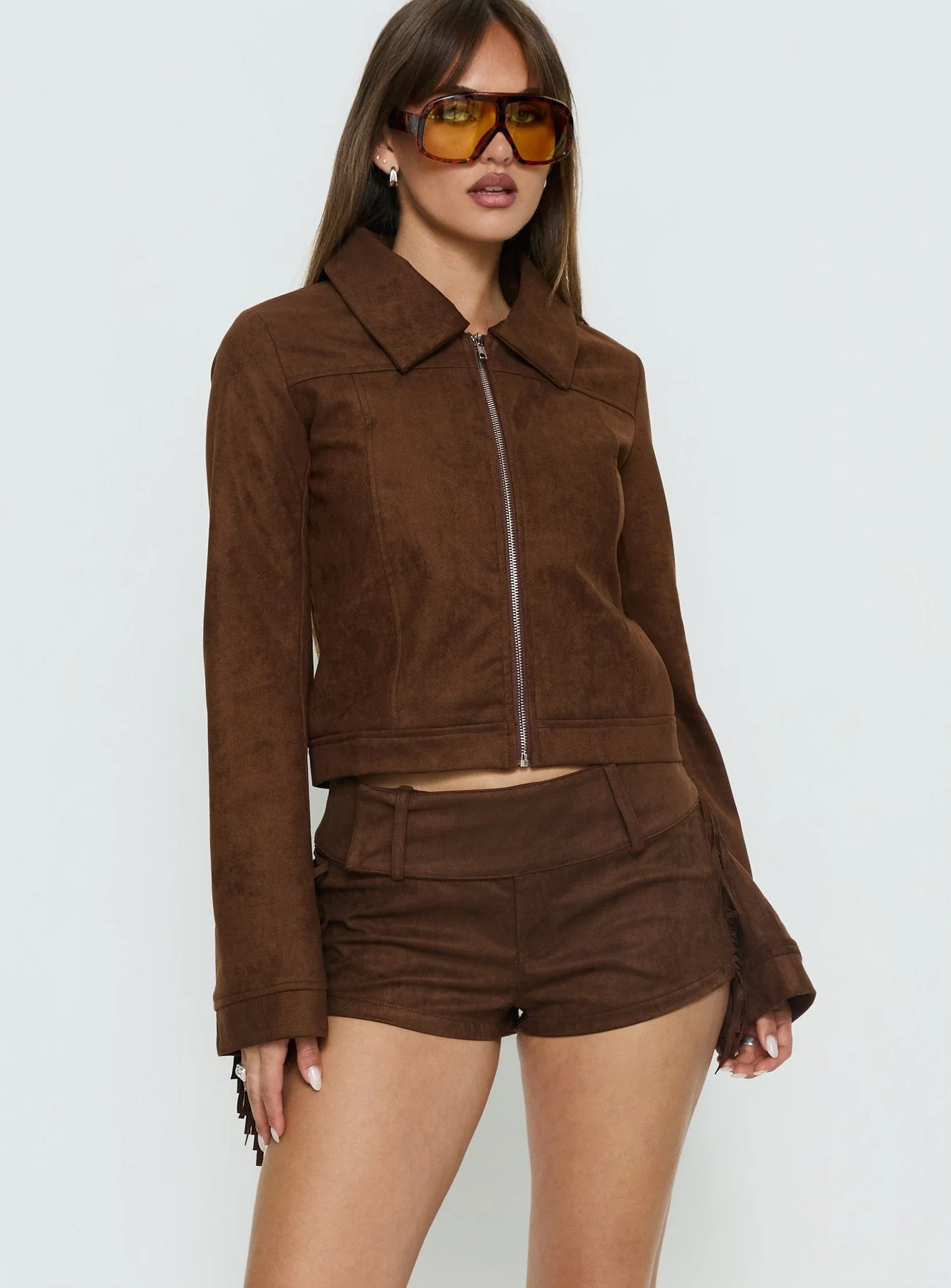 Dakohda Faux Suede Fringe Micro Short Chocolate Brown - Image 2