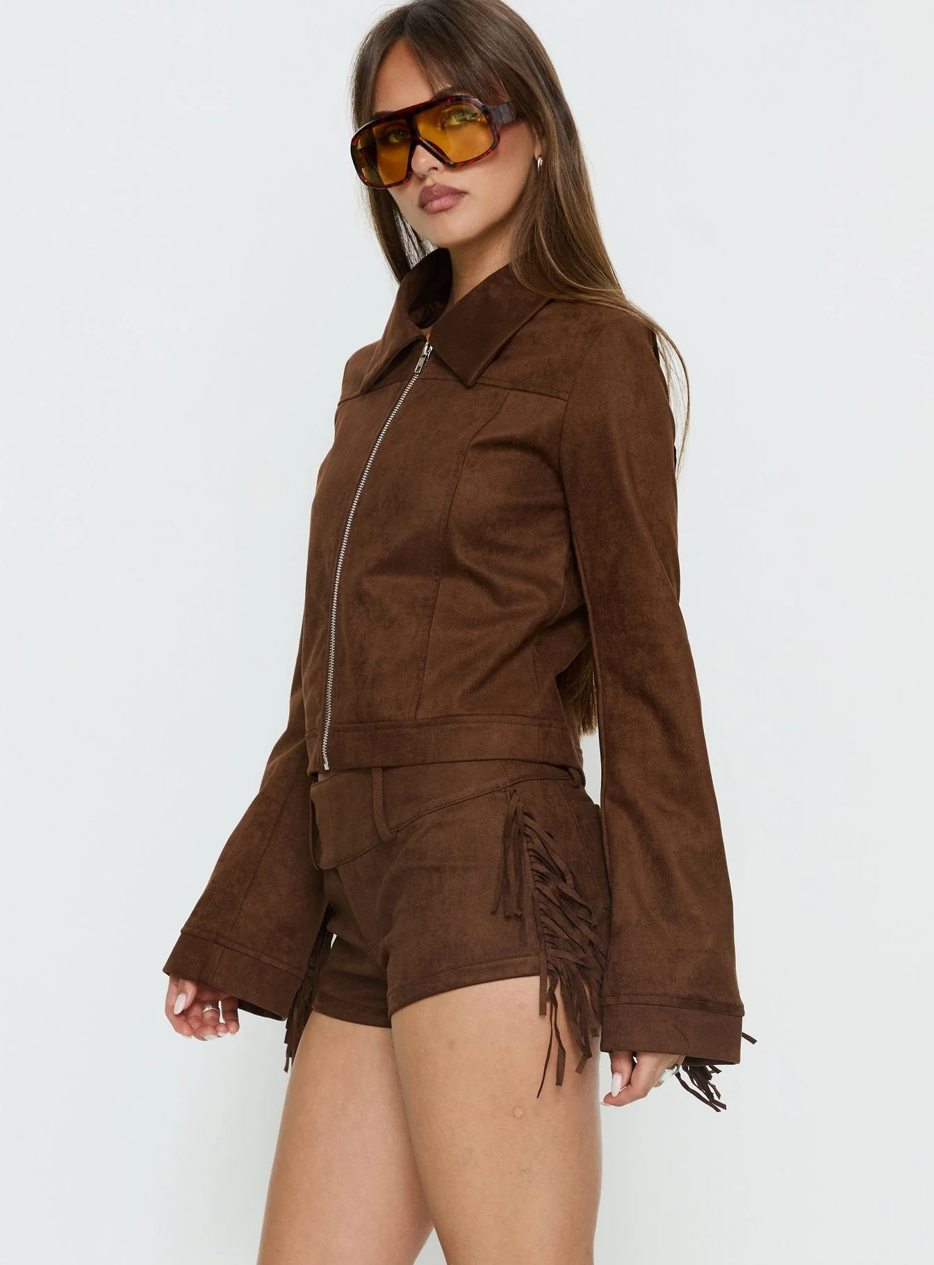 Dakohda Faux Suede Fringe Micro Short Chocolate Brown - Image 4