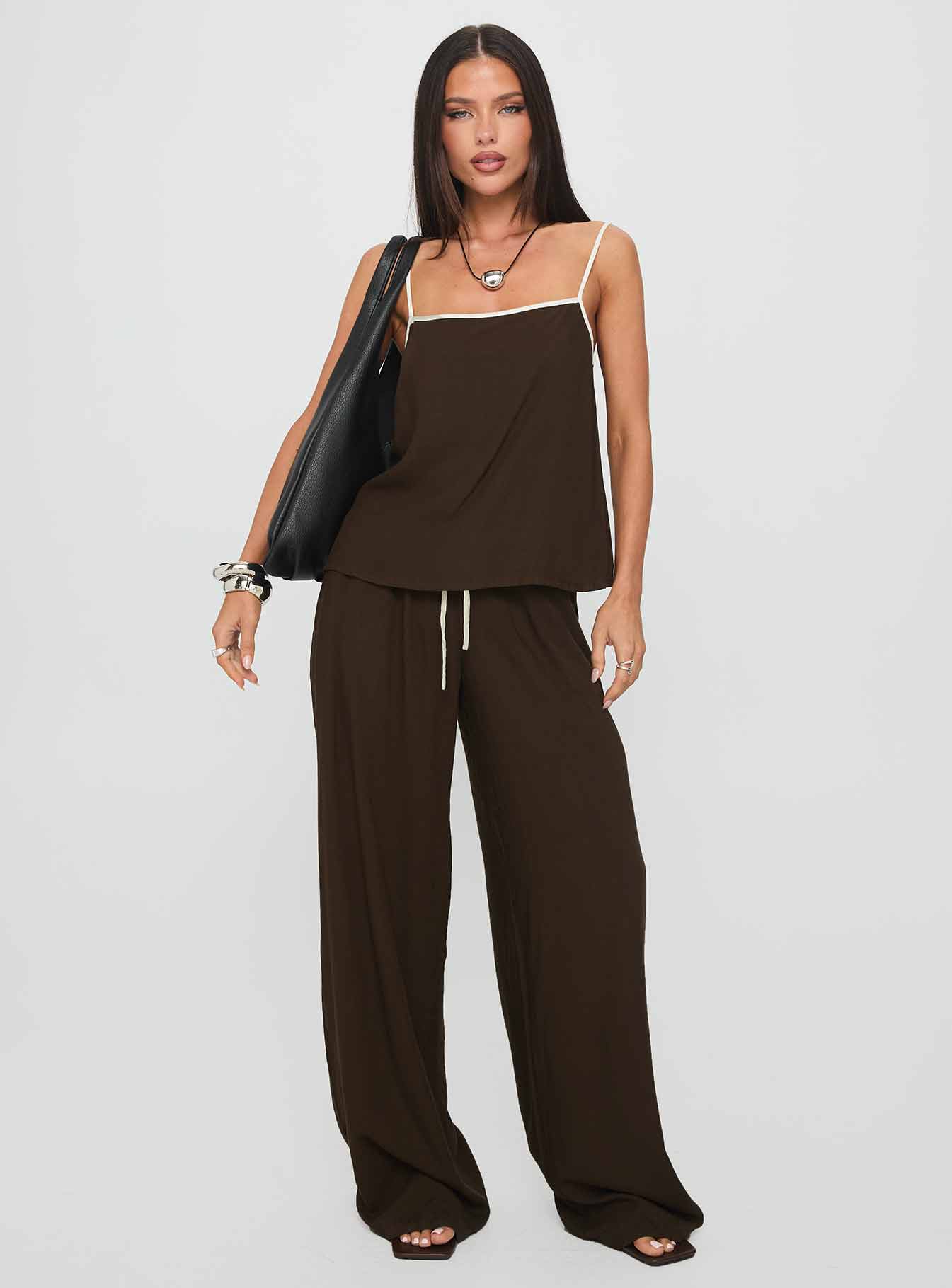 Nolei Contrast Pants Set Chocolate / White - Image 2