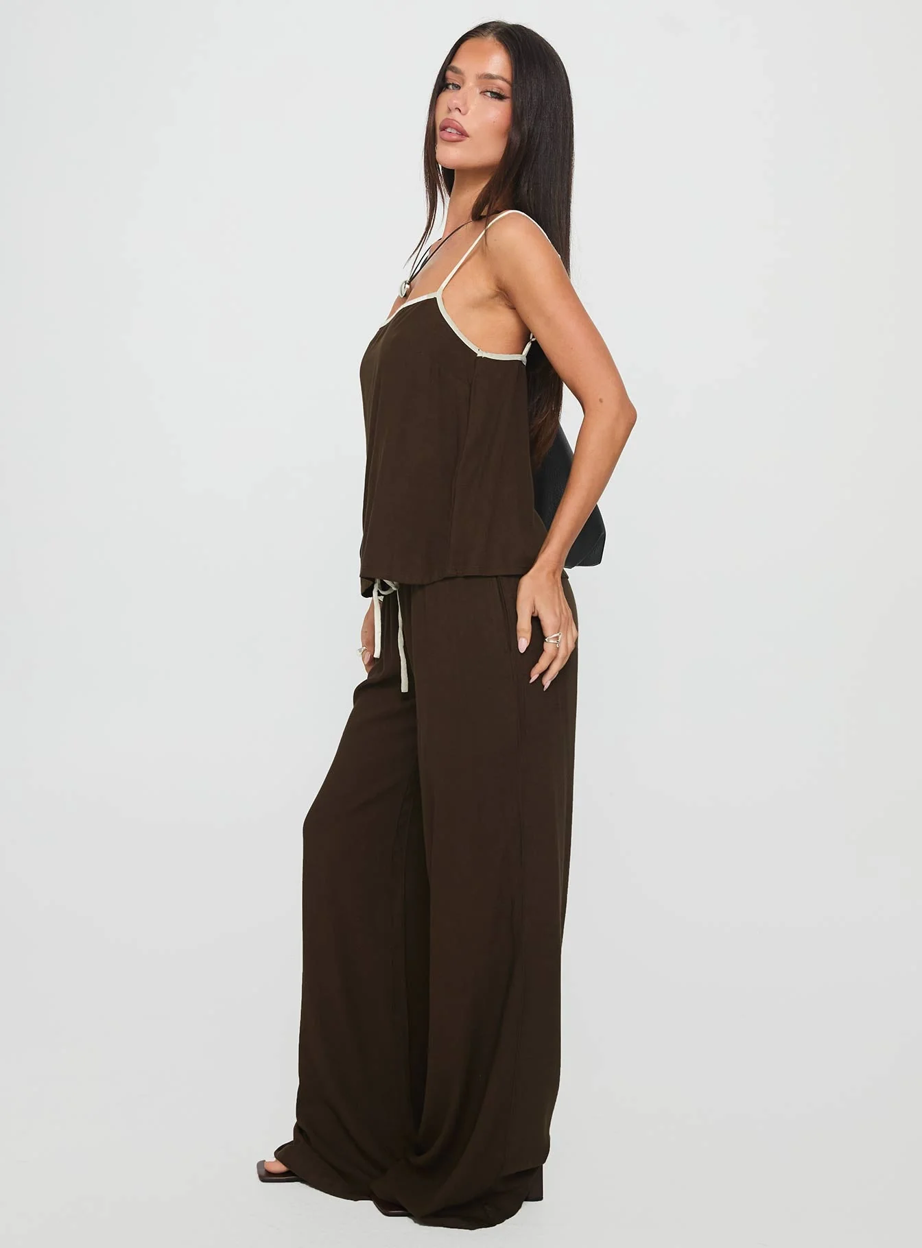 Nolei Contrast Pants Set Chocolate / White - Image 3