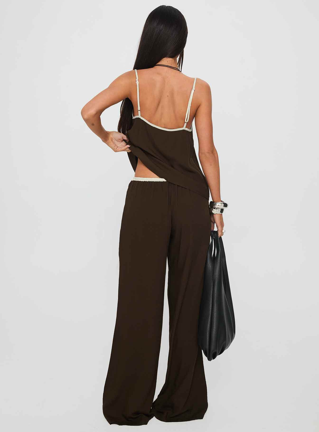 Nolei Contrast Pants Set Chocolate / White - Image 4