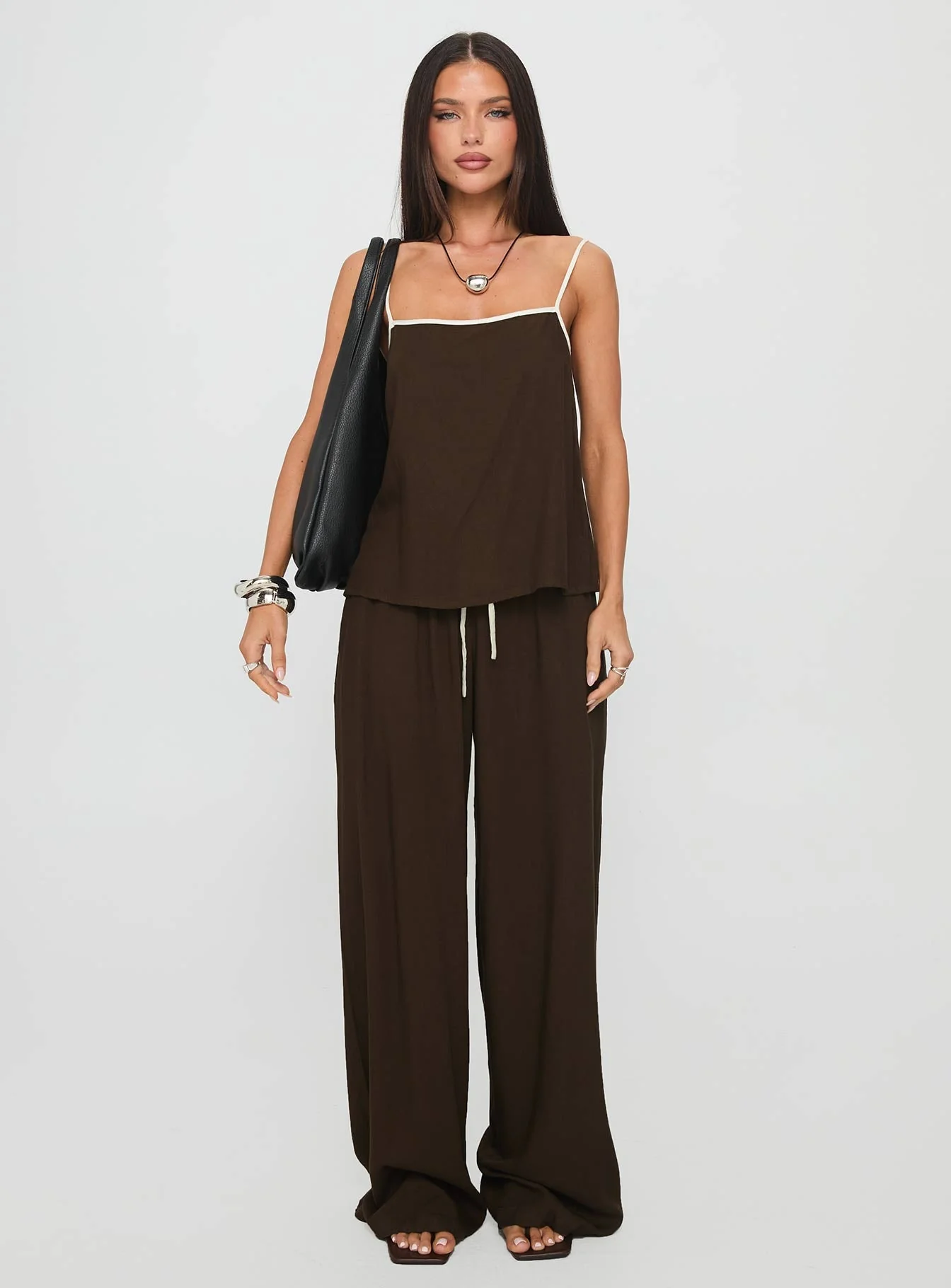 Nolei Contrast Pants Set Chocolate / White - Image 6