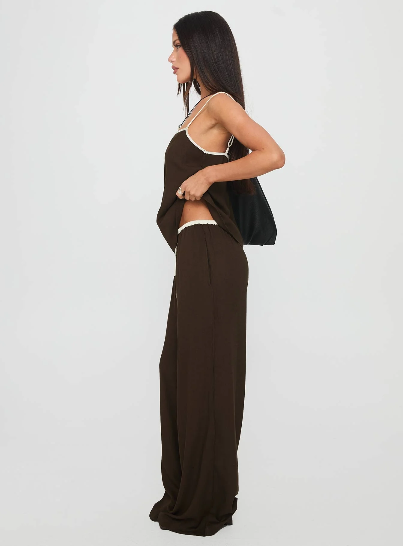 Nolei Contrast Pants Set Chocolate / White - Image 7