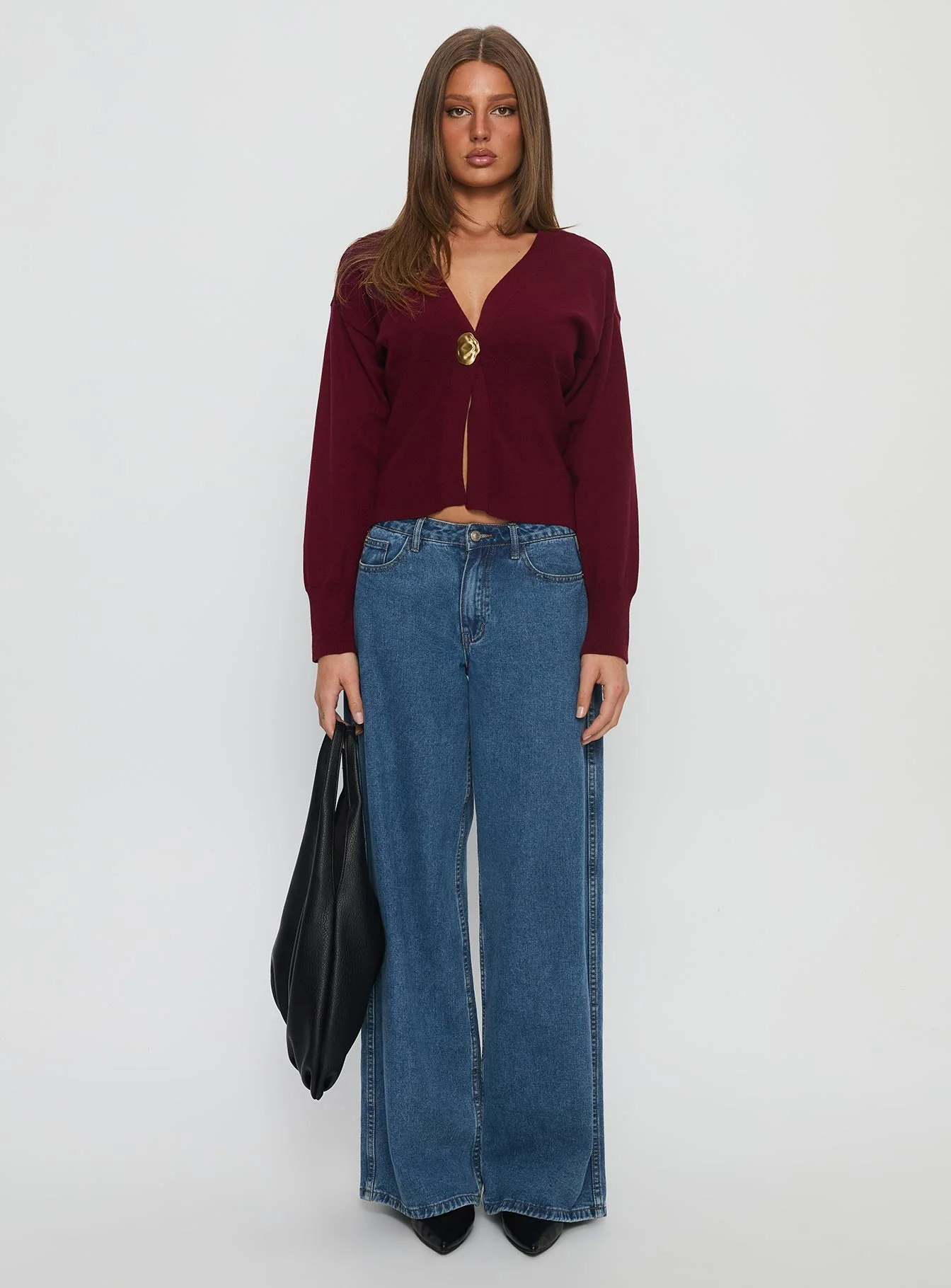 Nolie Hardware Detail Knit Cardigan Wine - Image 6