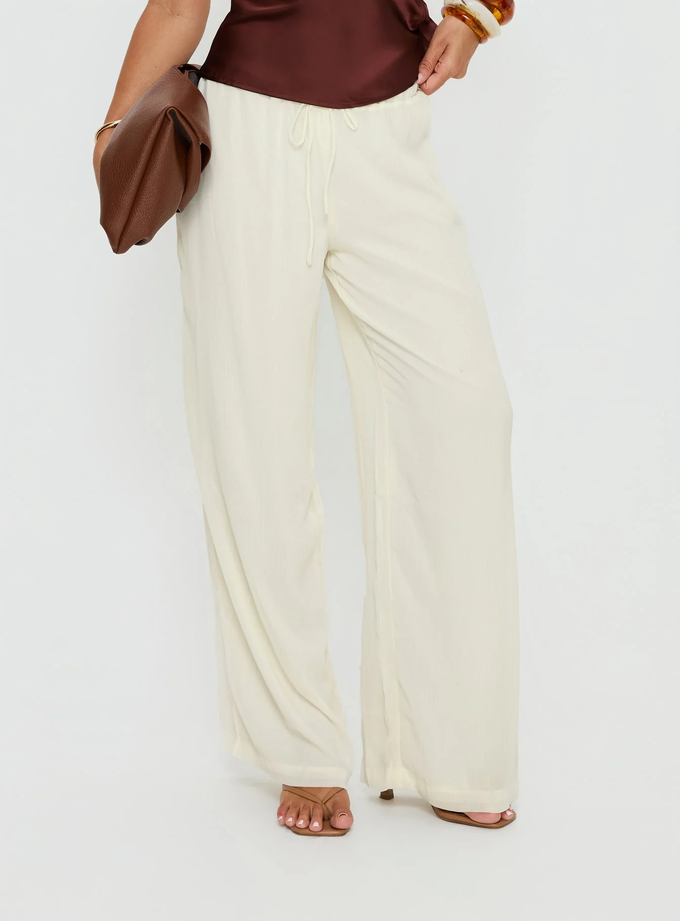 Nonnah Chiffon Straight Leg Pants Cream - Image 2