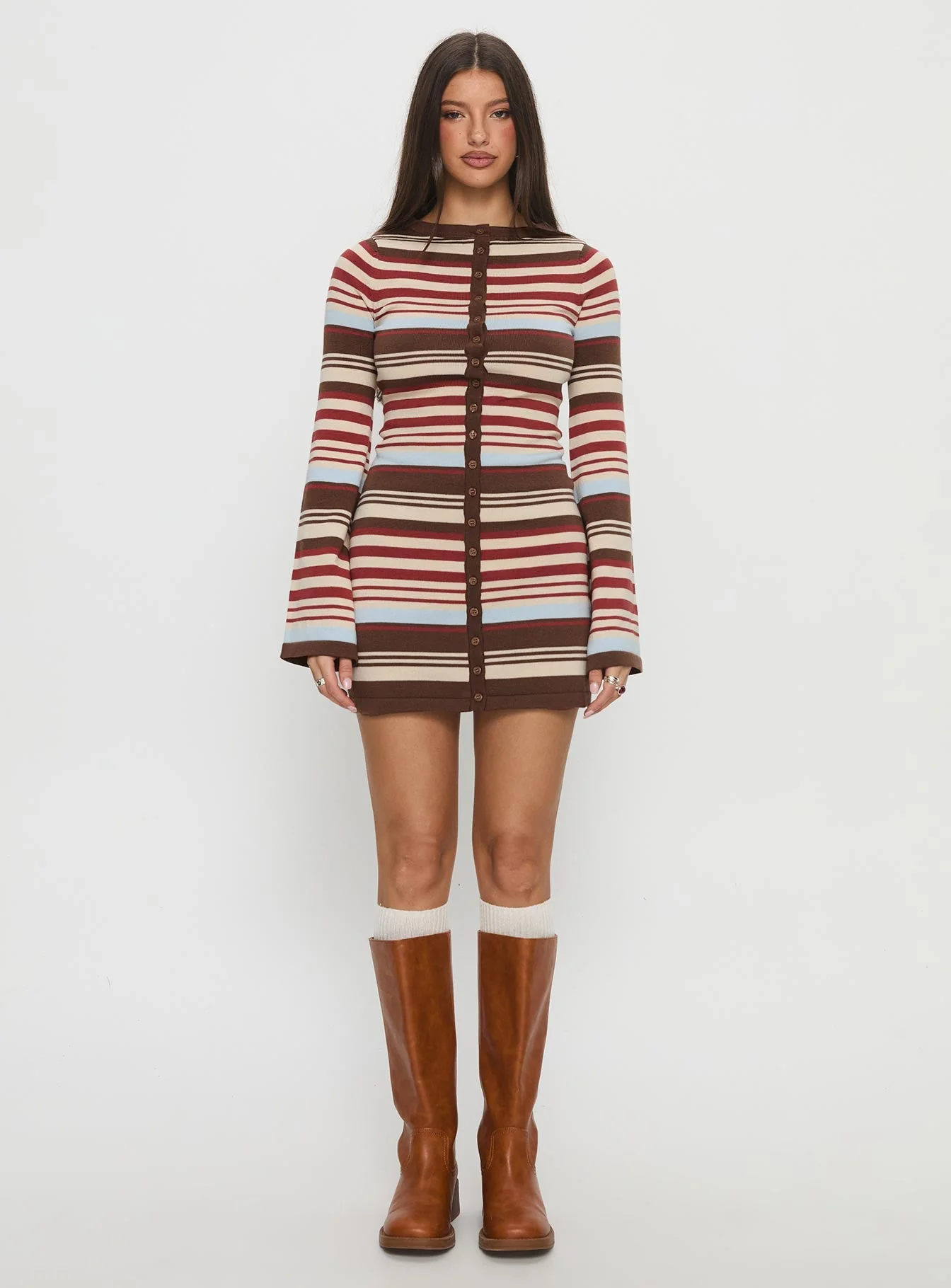 Norelai Long Sleeve Knit Mini Dress Multi Stripe - Image 7