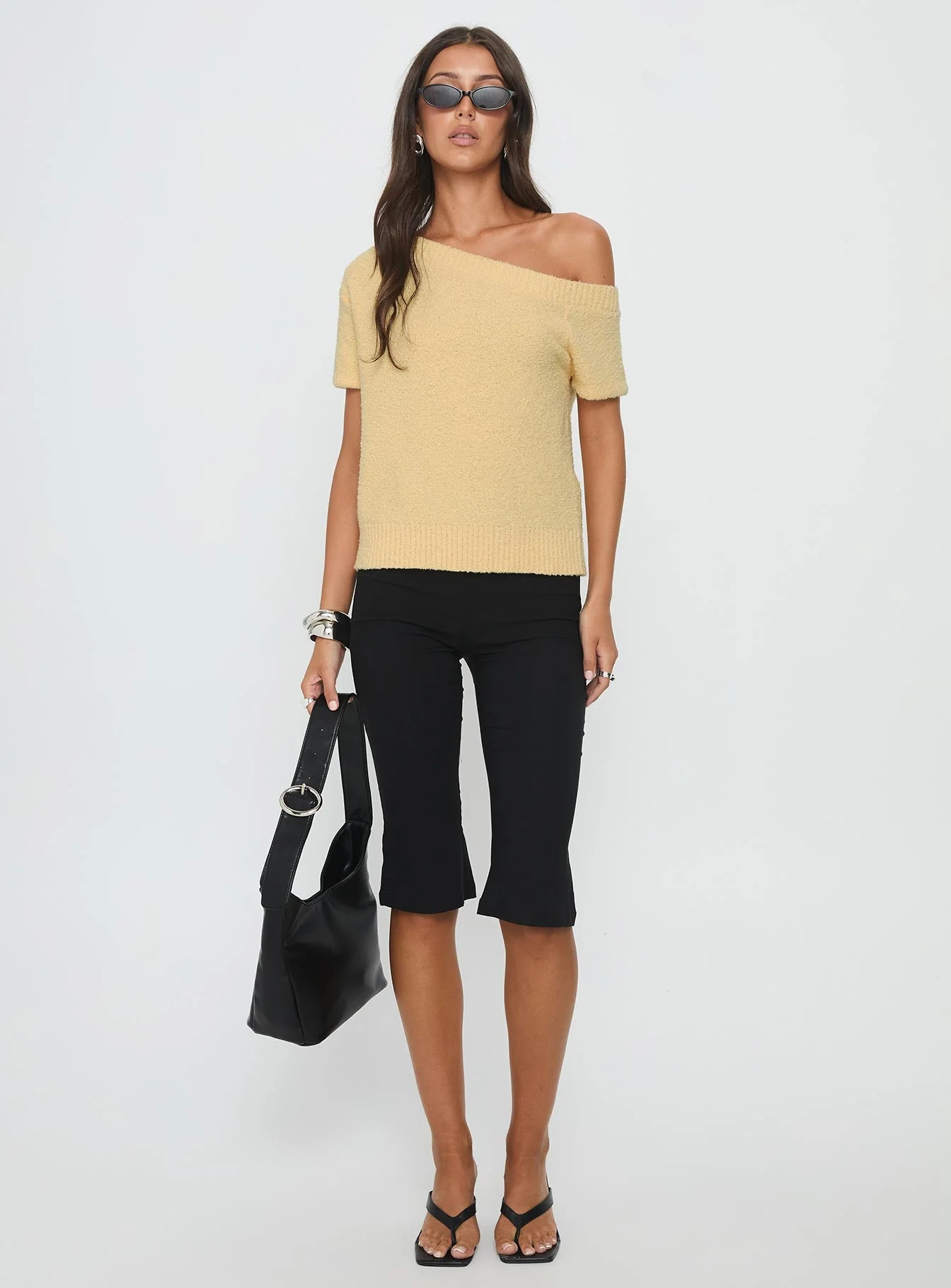 Nori Boucle Off Shoulder Slouchy Top Butter Yellow - Image 3