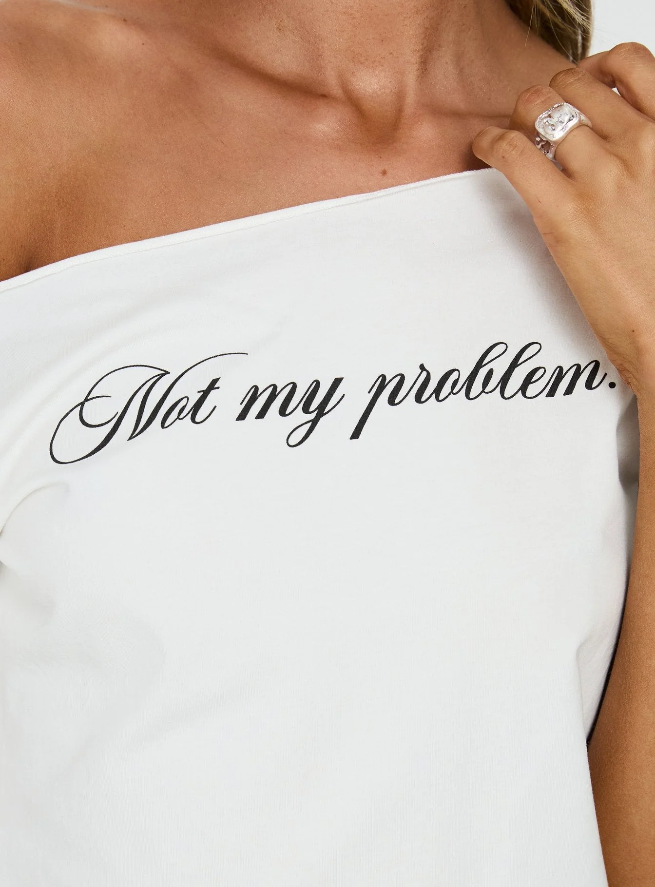 Not My Problem Loose Graphic Baby Tee White - Image 6