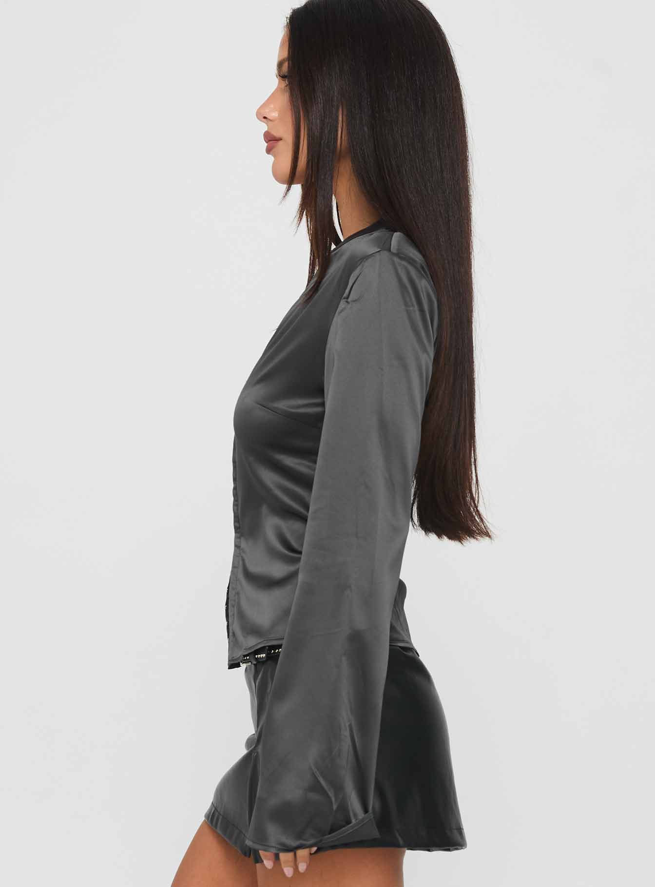 Notice Me Long Sleeve Top Charcoal - Image 3